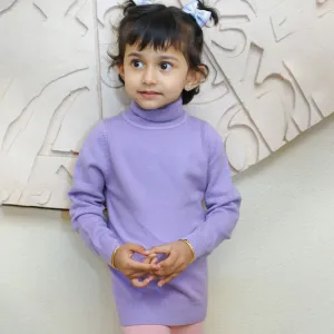 Basic Polo Neck Ribbed Premium Full Sleeves Knitted Kids Sweater - Purple