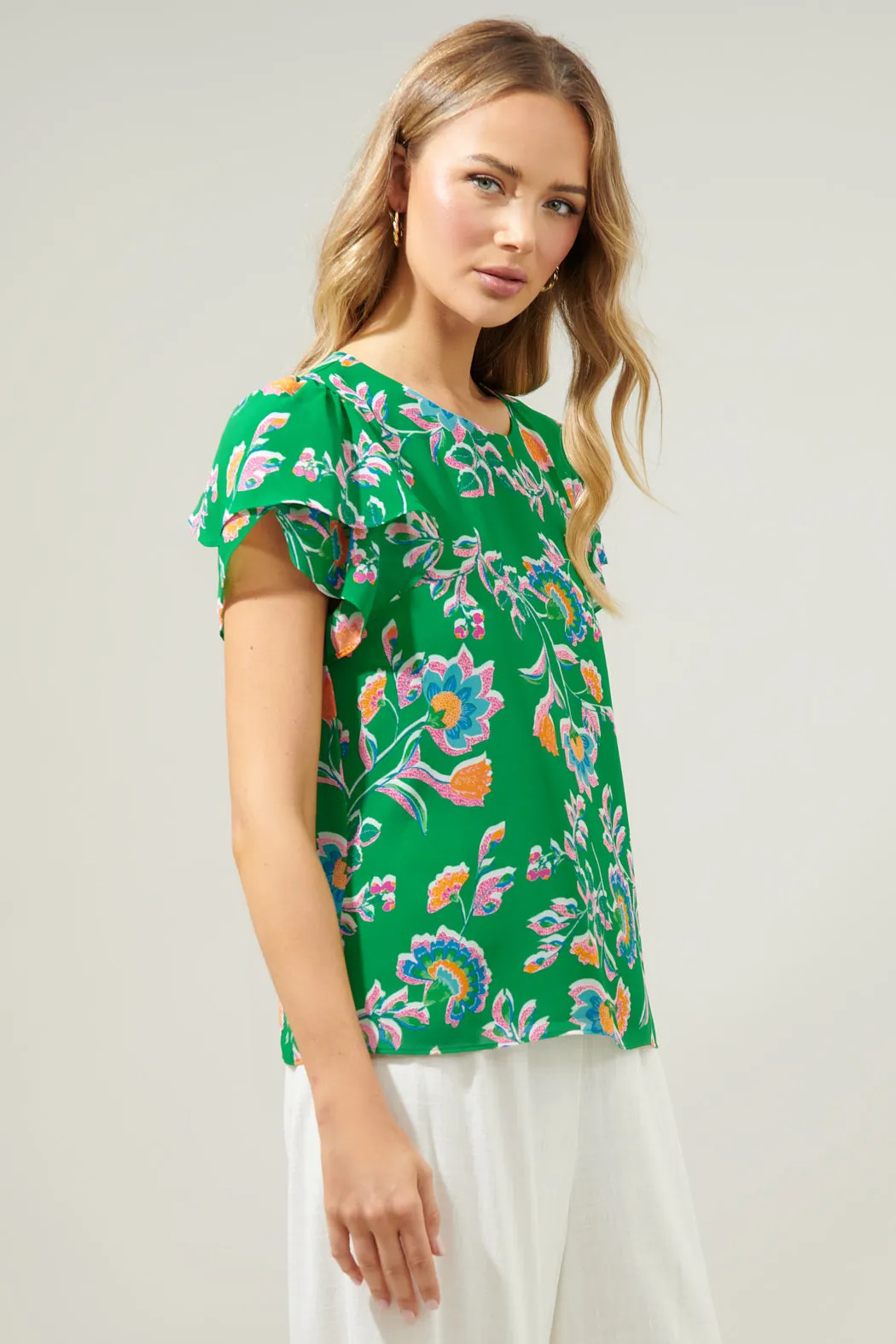 Belize Floral Deja Chiffon Blouse