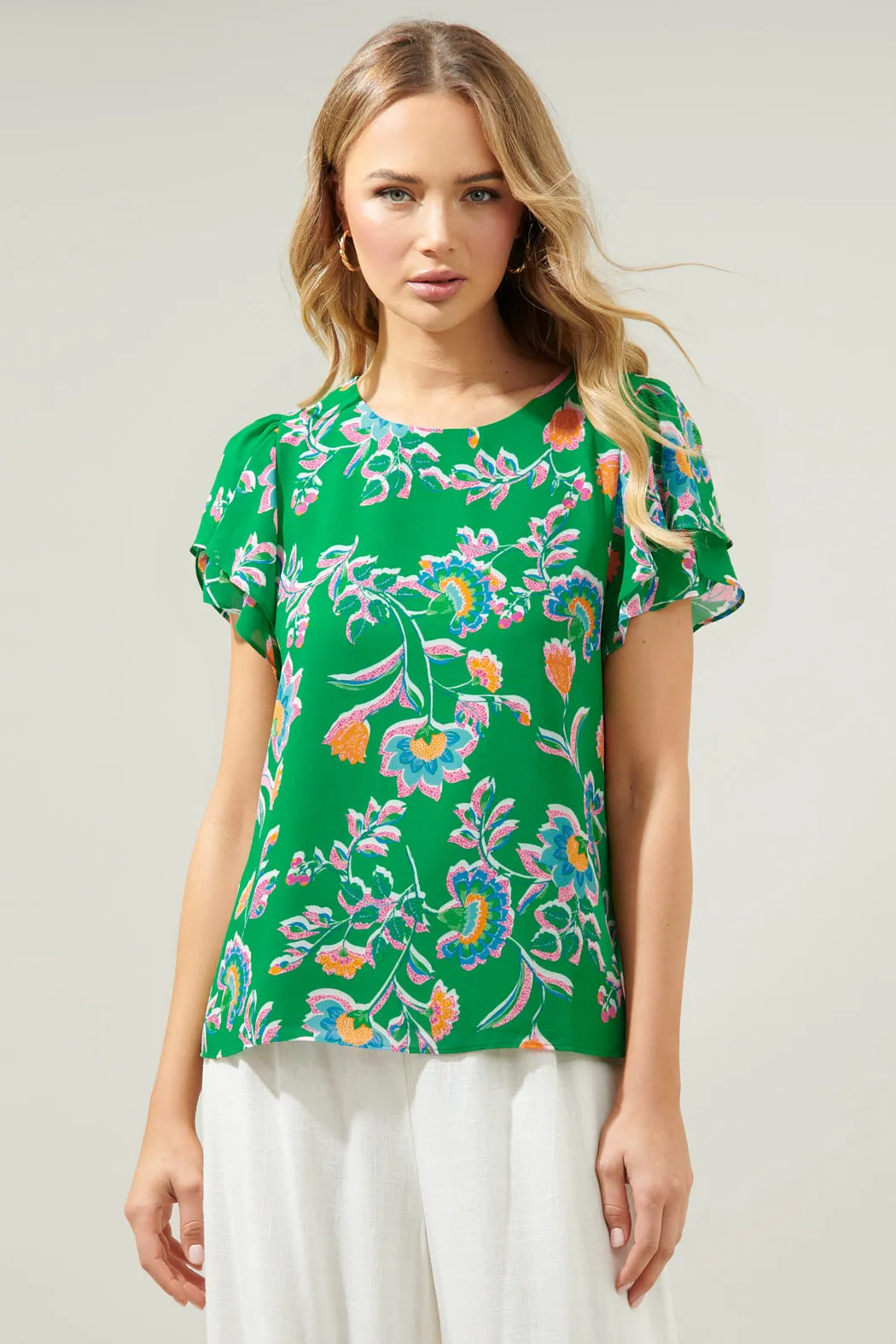 Belize Floral Deja Chiffon Blouse