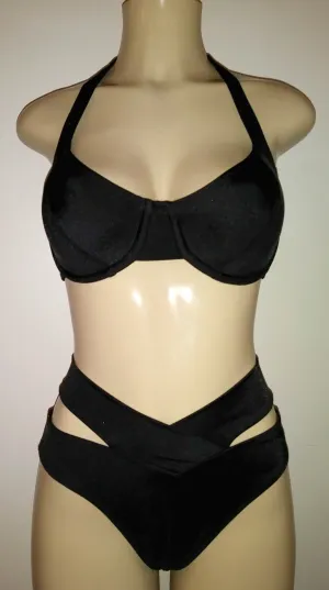 Bigger Bra Size Underwire Bikini Top. High waist strappy bikini bottoms