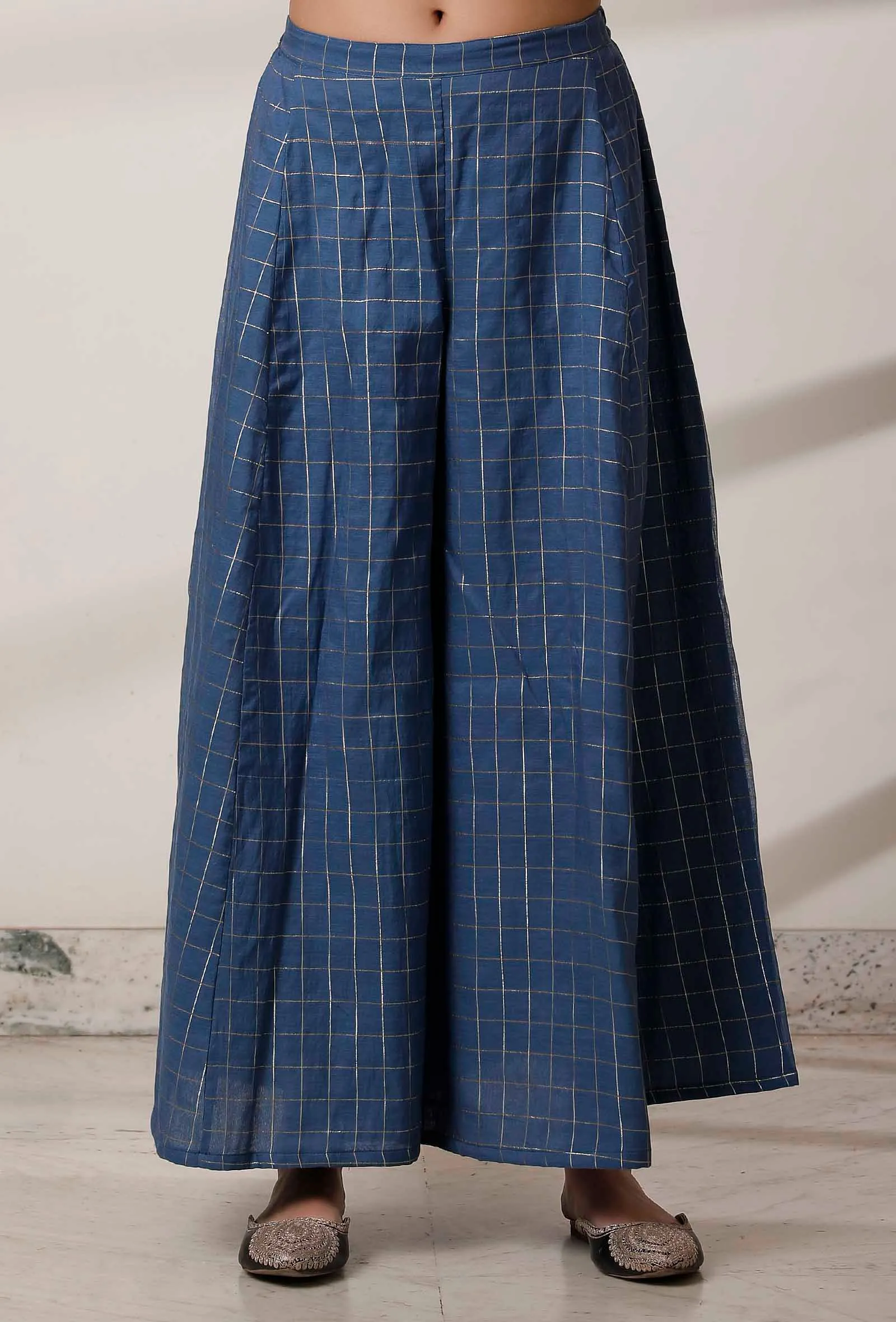 Blue Woven Chanderi Kali Palazzo