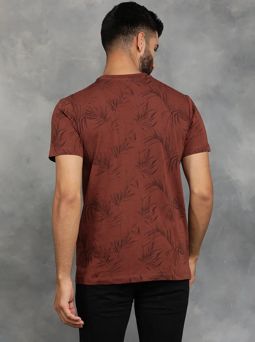 Brown Printed Slim Fit T-Shirt | GreenFibre