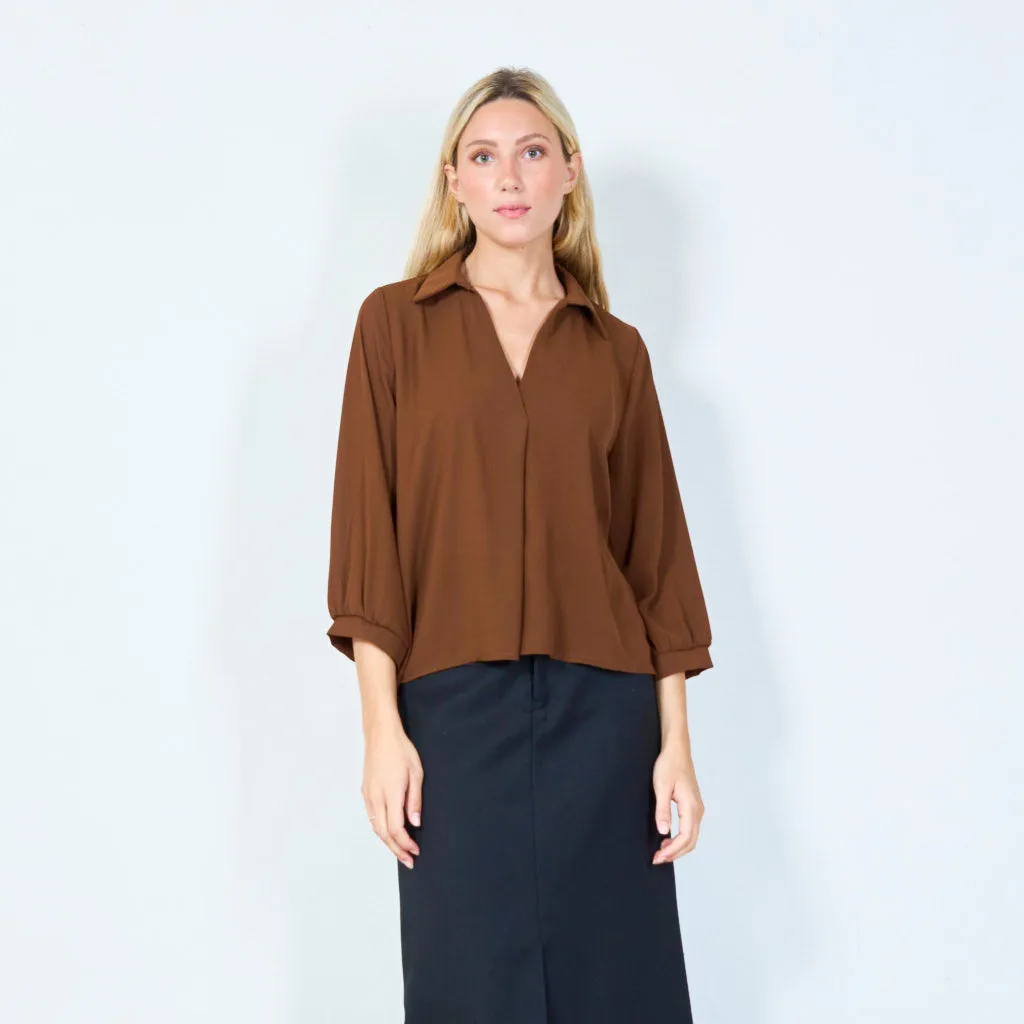 Classic black blouse with three-quarter sleeves wholesale