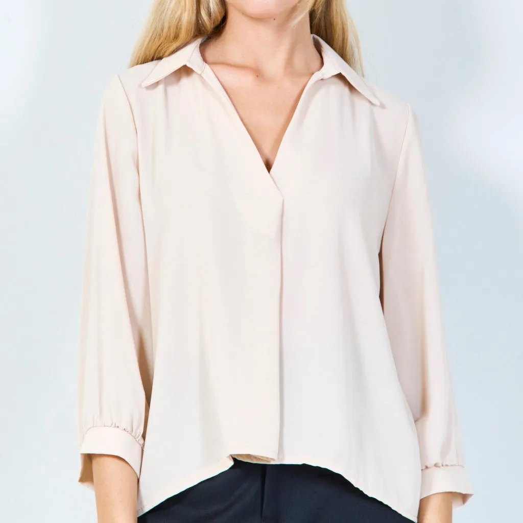 Classic black blouse with three-quarter sleeves wholesale