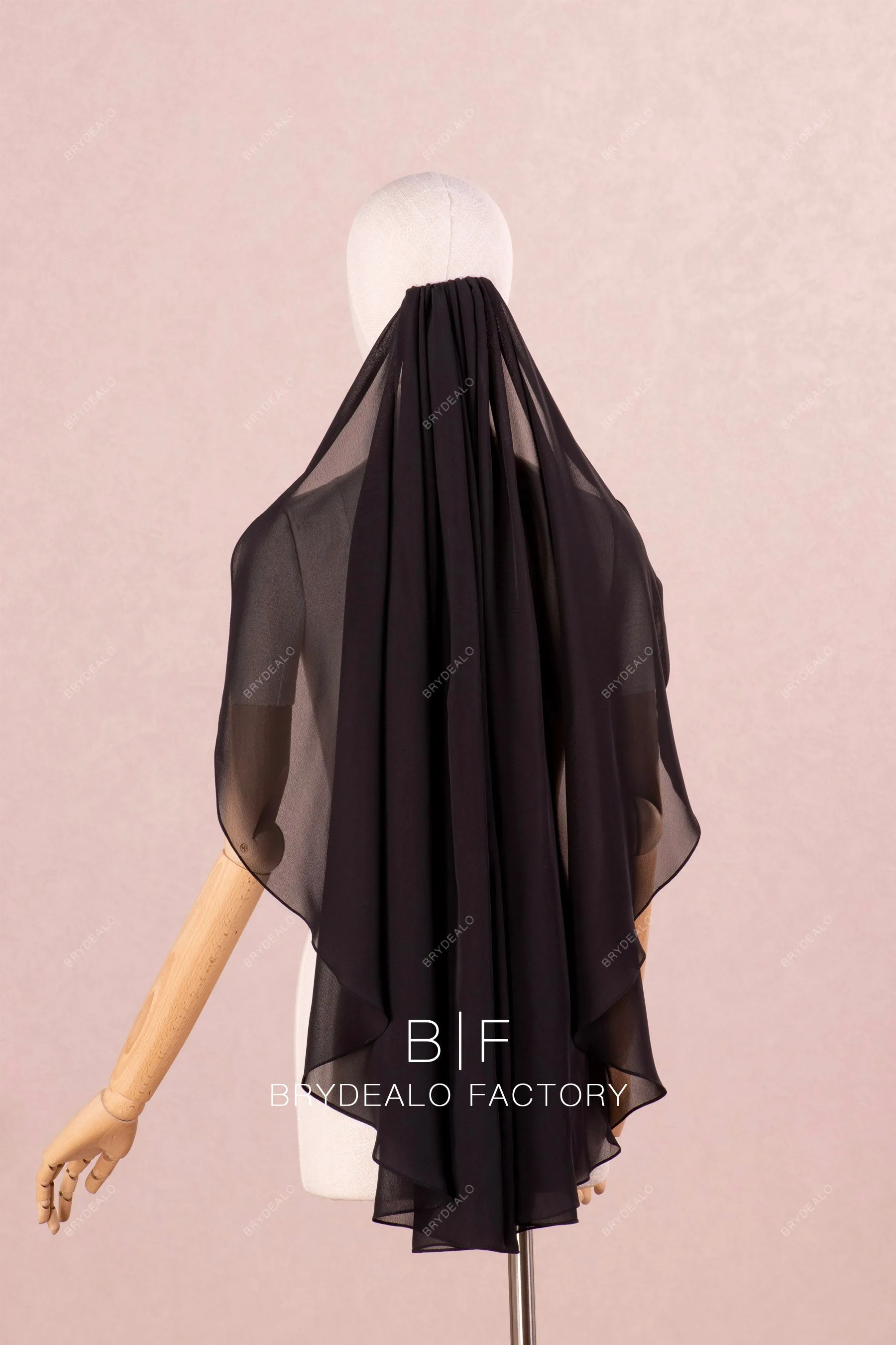 Classic Black Chiffon Fingertip Length Wedding Veil