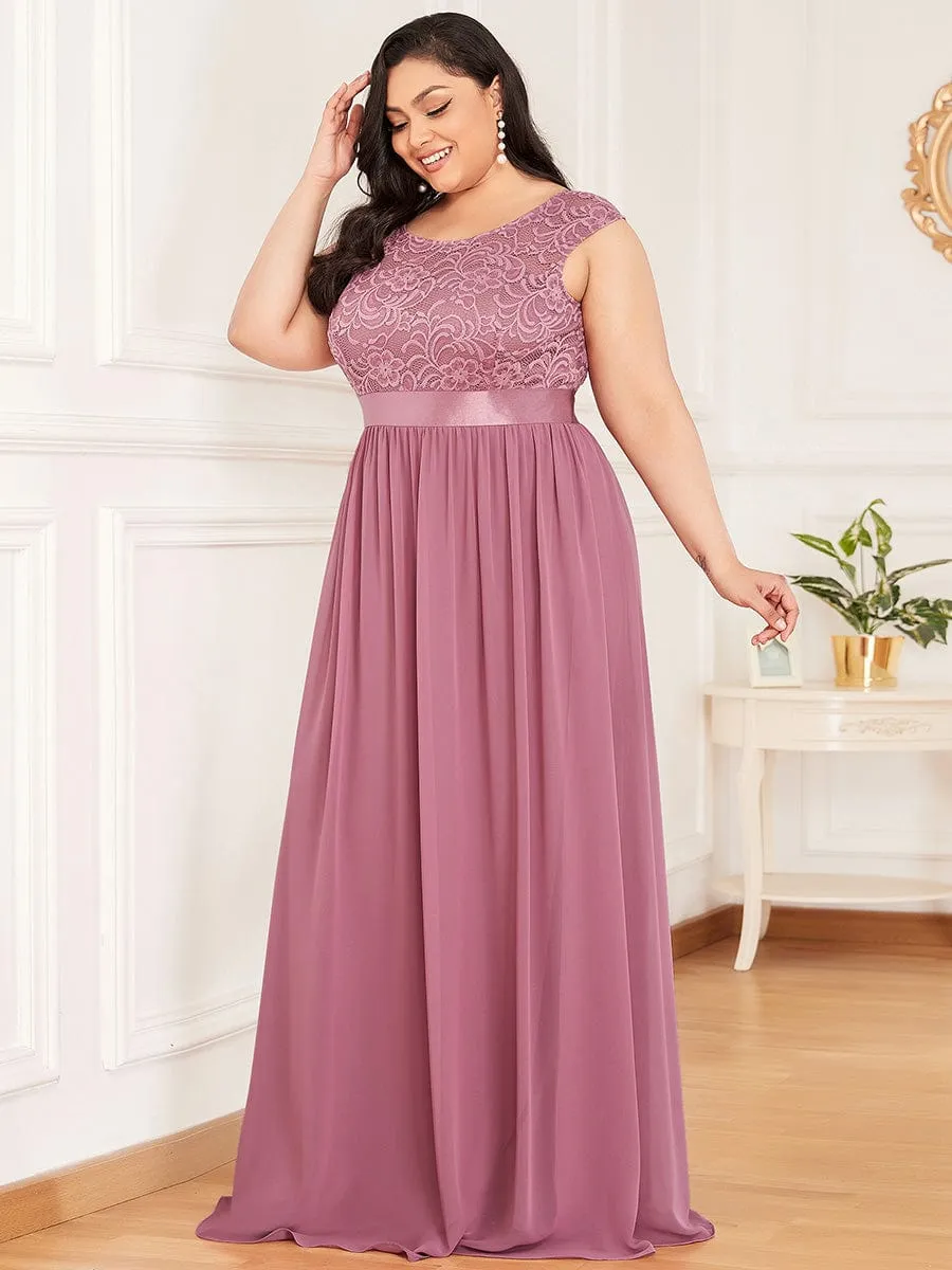 Custom Size Classic Round Neck V Back Lace Bridesmaid Dress