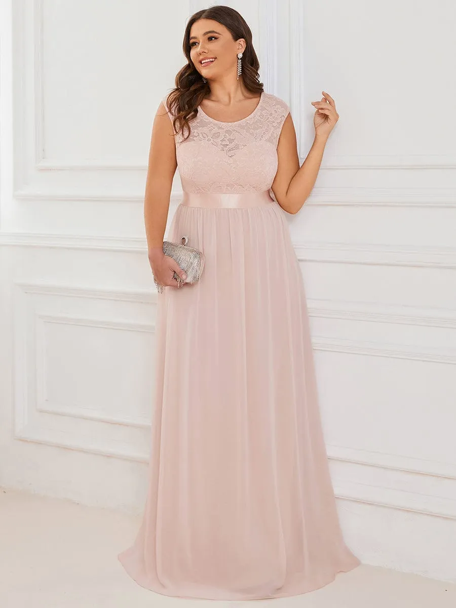 Custom Size Classic Round Neck V Back Lace Bridesmaid Dress