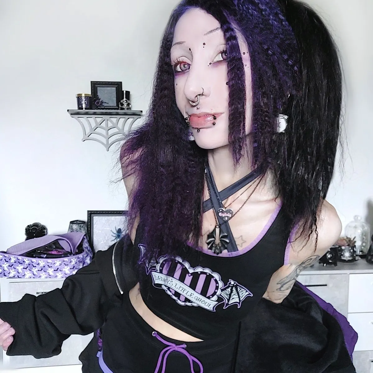 Daddys Lil Ghoul Purple Lace Crop Cami