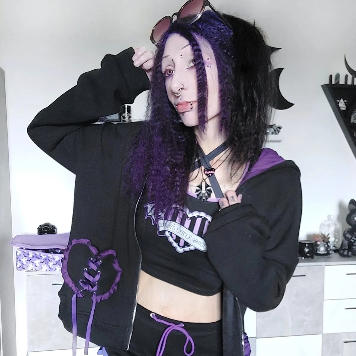 Daddys Lil Ghoul Purple Lace Crop Cami