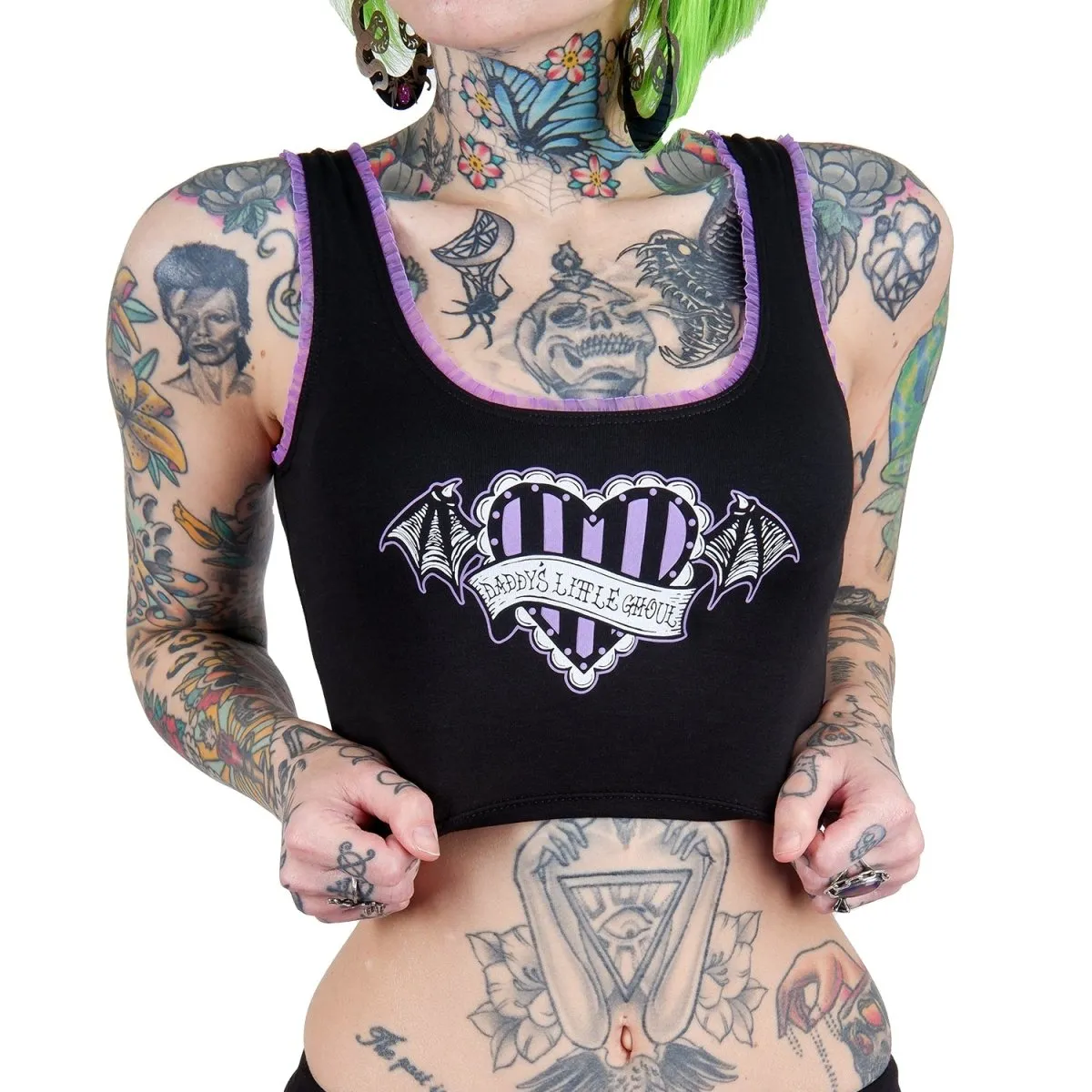 Daddys Lil Ghoul Purple Lace Crop Cami