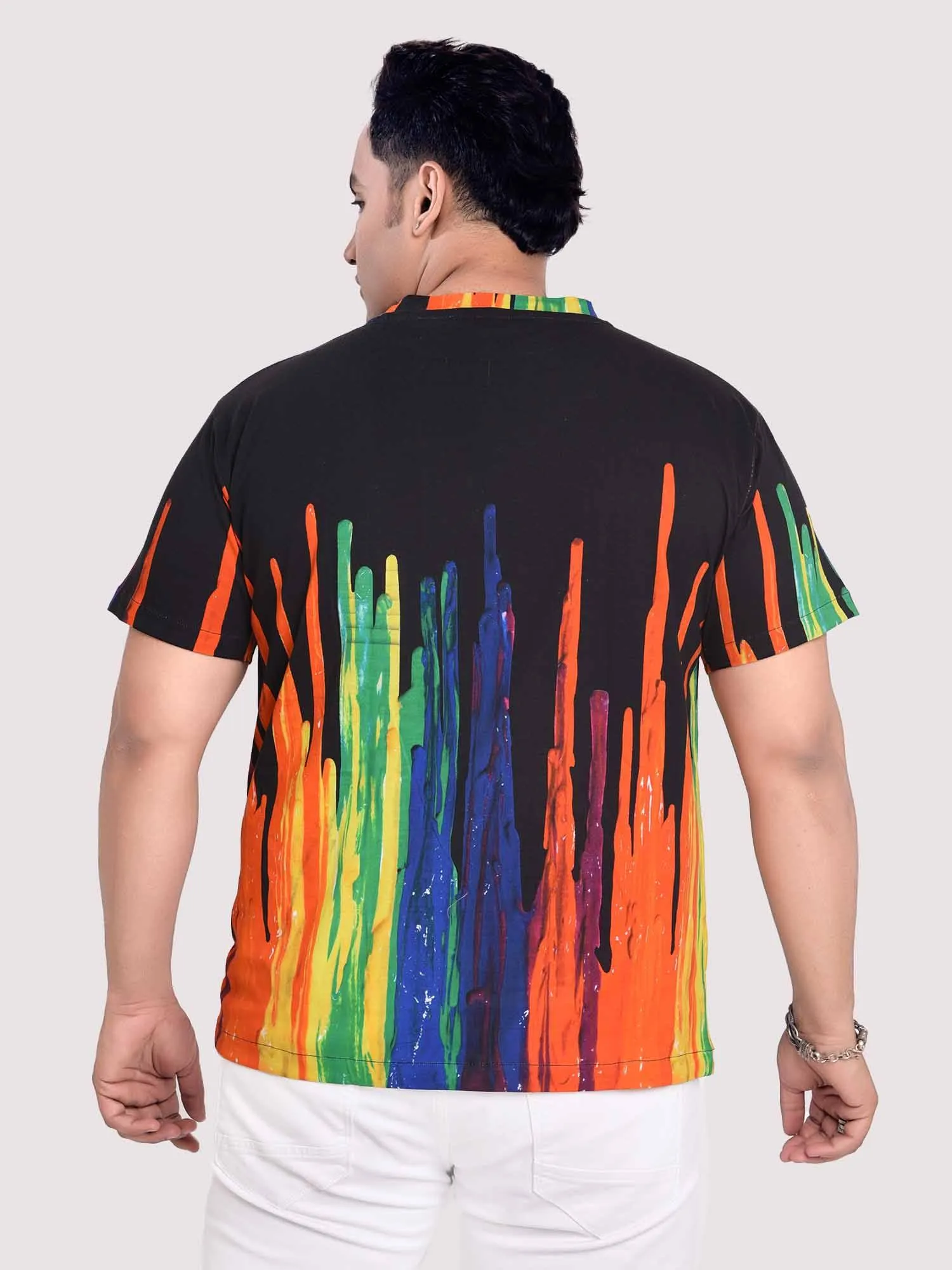 Dancing Fountain Black Digital Printed Round Neck T-Shirt Men's Plus Size