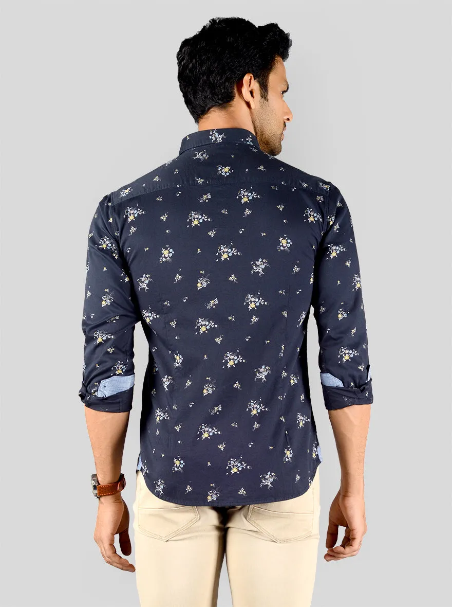 Eclipse Blue Printed Slim Fit Casual Shirt | Greenfibre