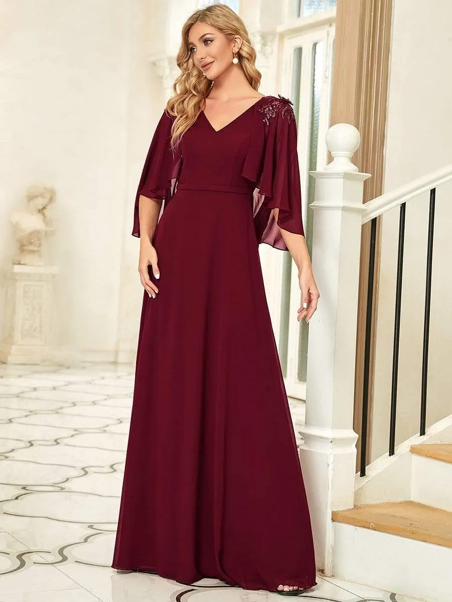 Elegant V Neck Flowy Chiffon Bridesmaid Dresses with Wraps