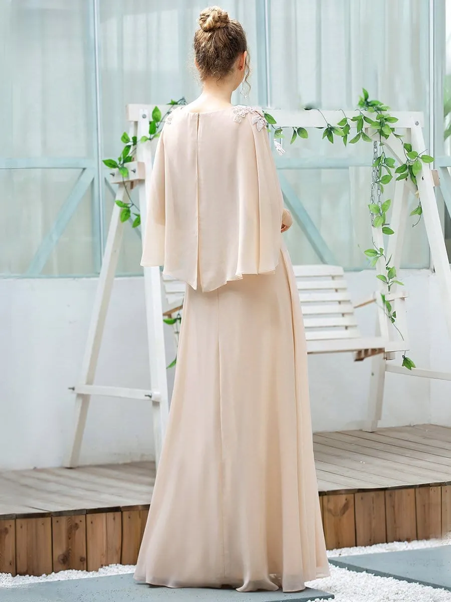 Elegant V Neck Flowy Chiffon Bridesmaid Dresses with Wraps