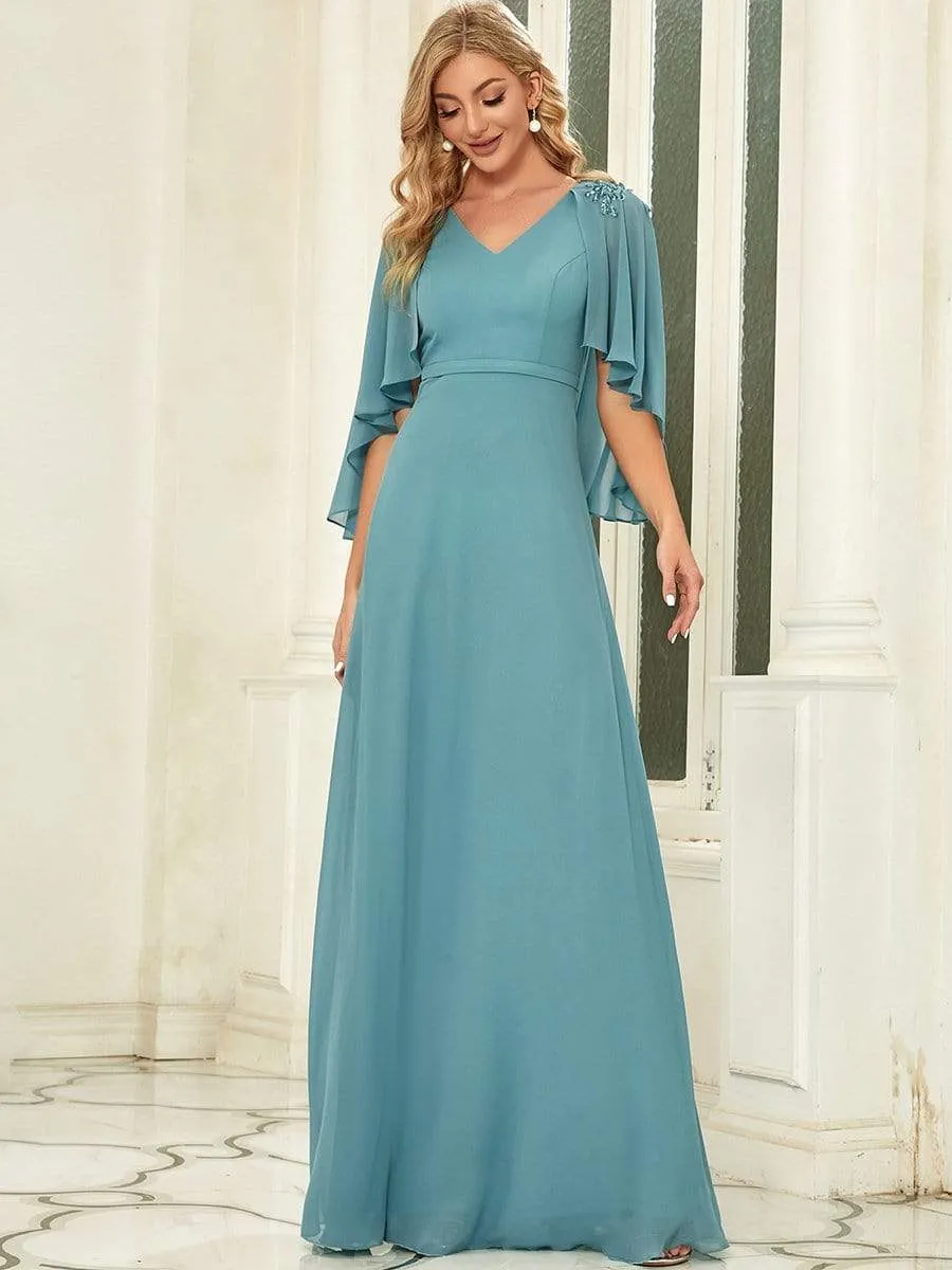 Elegant V Neck Flowy Chiffon Bridesmaid Dresses with Wraps