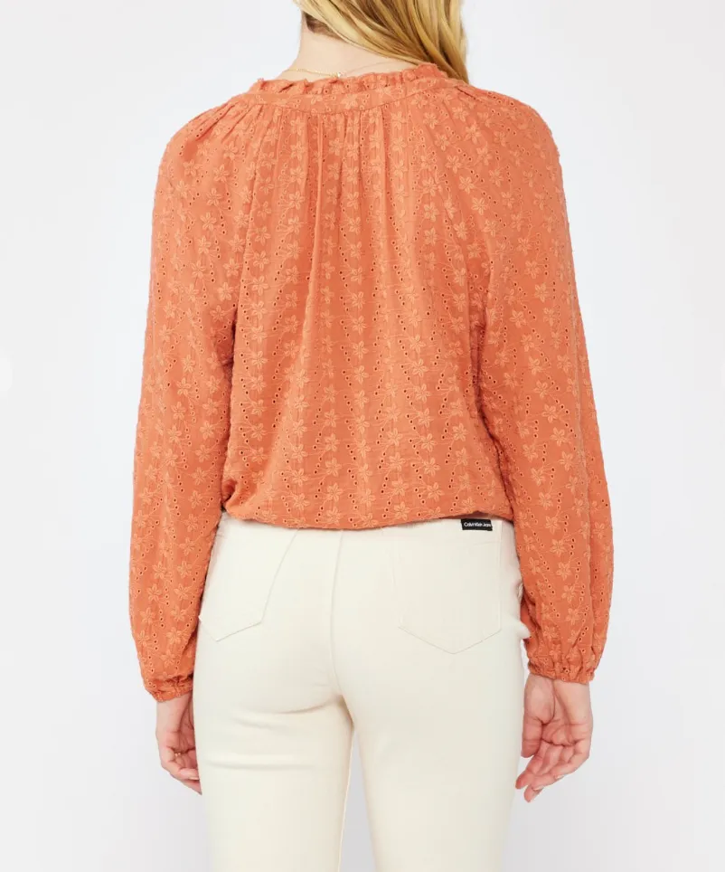 Embroidered Floral Eyelet Long Sleeve Blouse