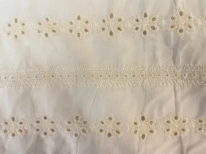 Eyelet Floral Stripe Embroidered Cotton - Cream & White