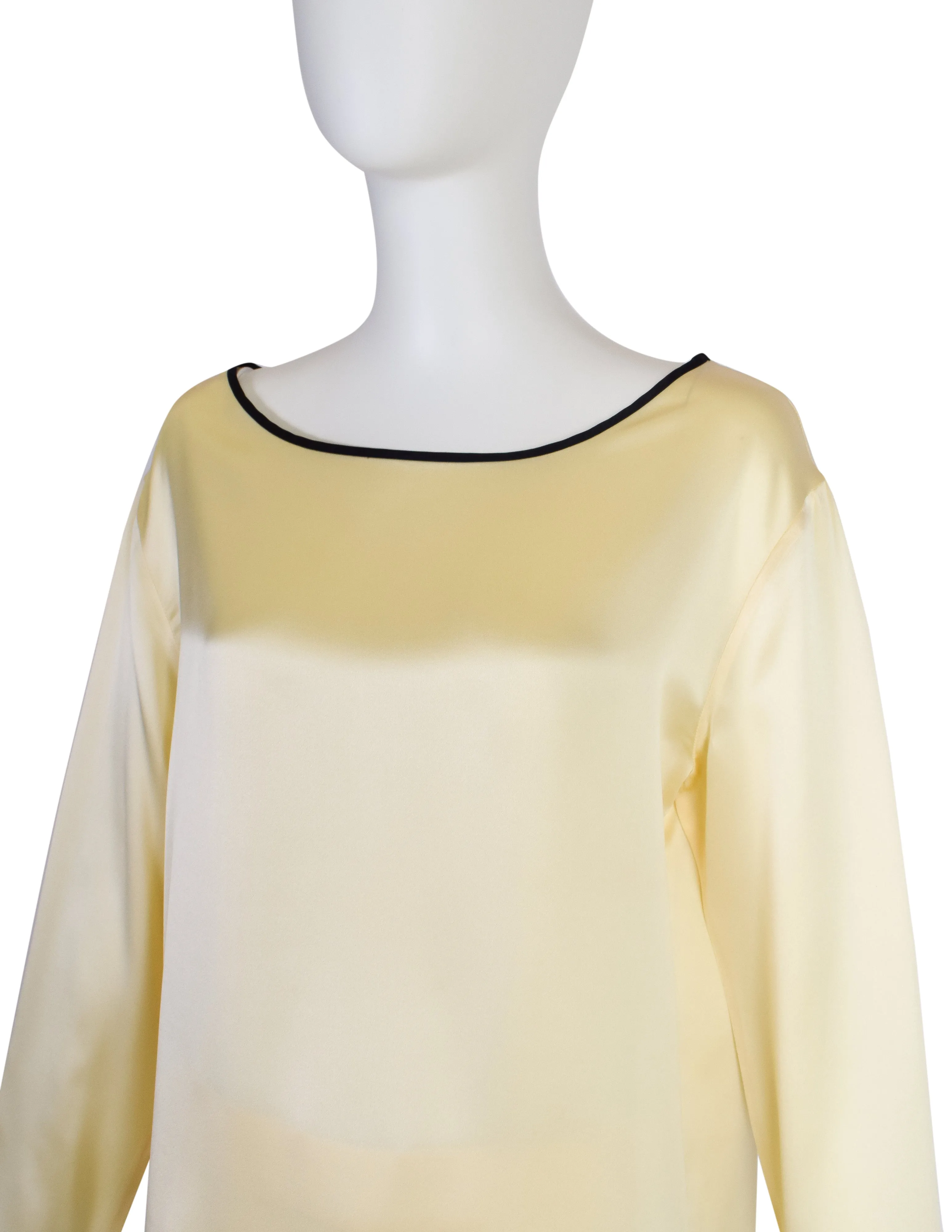 Fendi Vintage 1990s Pale Yellow Silk Charmeuse Top and Pant Lounge Ensemble Set