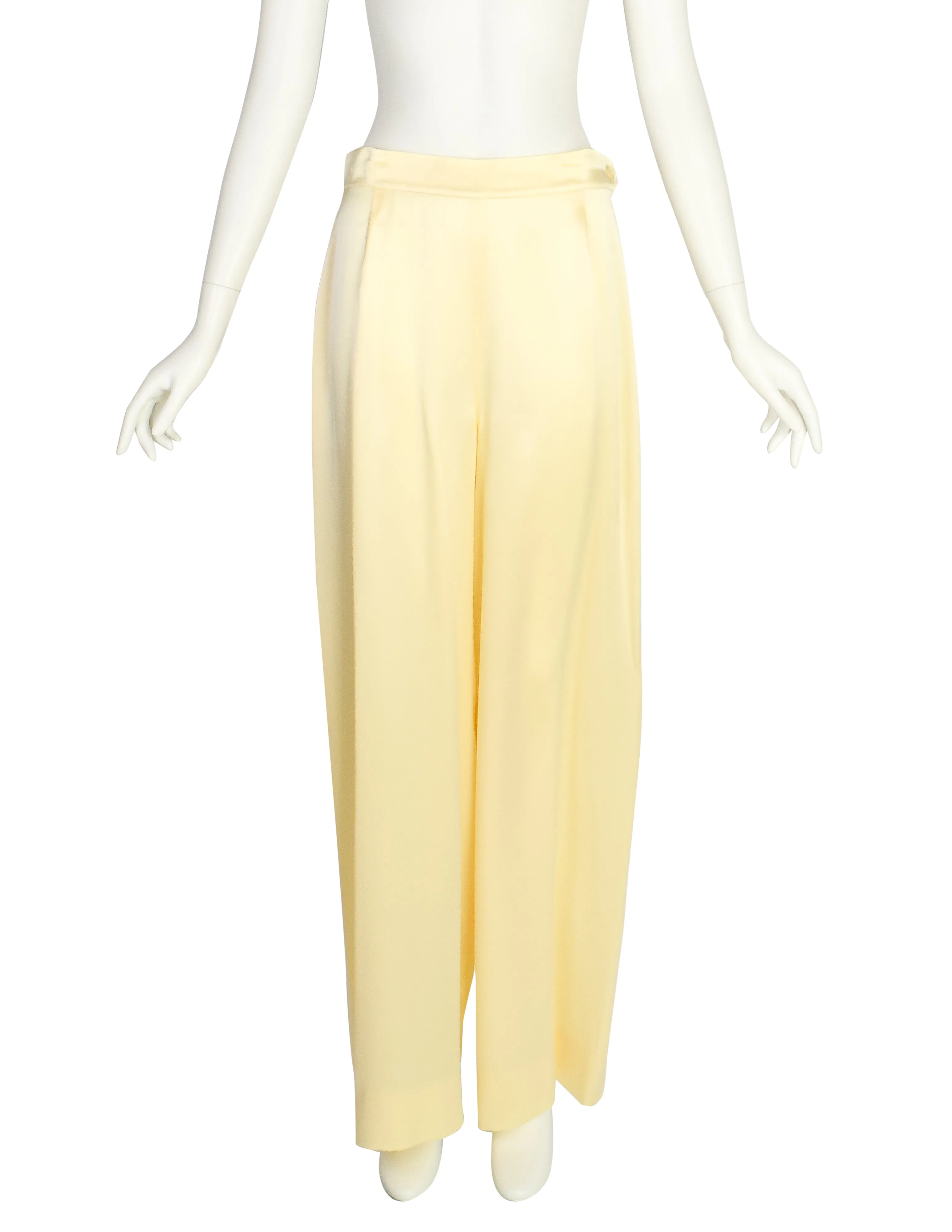 Fendi Vintage 1990s Pale Yellow Silk Charmeuse Top and Pant Lounge Ensemble Set