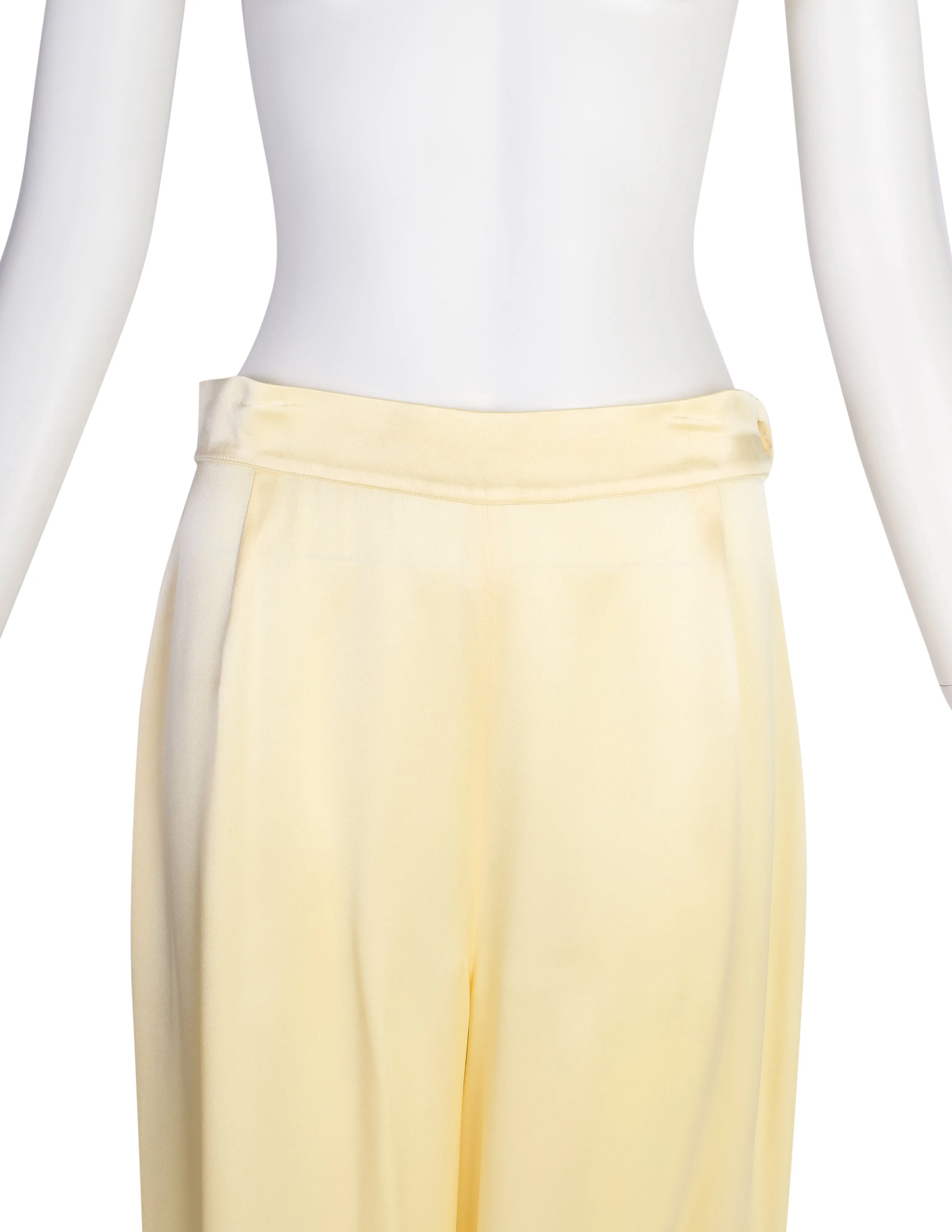 Fendi Vintage 1990s Pale Yellow Silk Charmeuse Top and Pant Lounge Ensemble Set