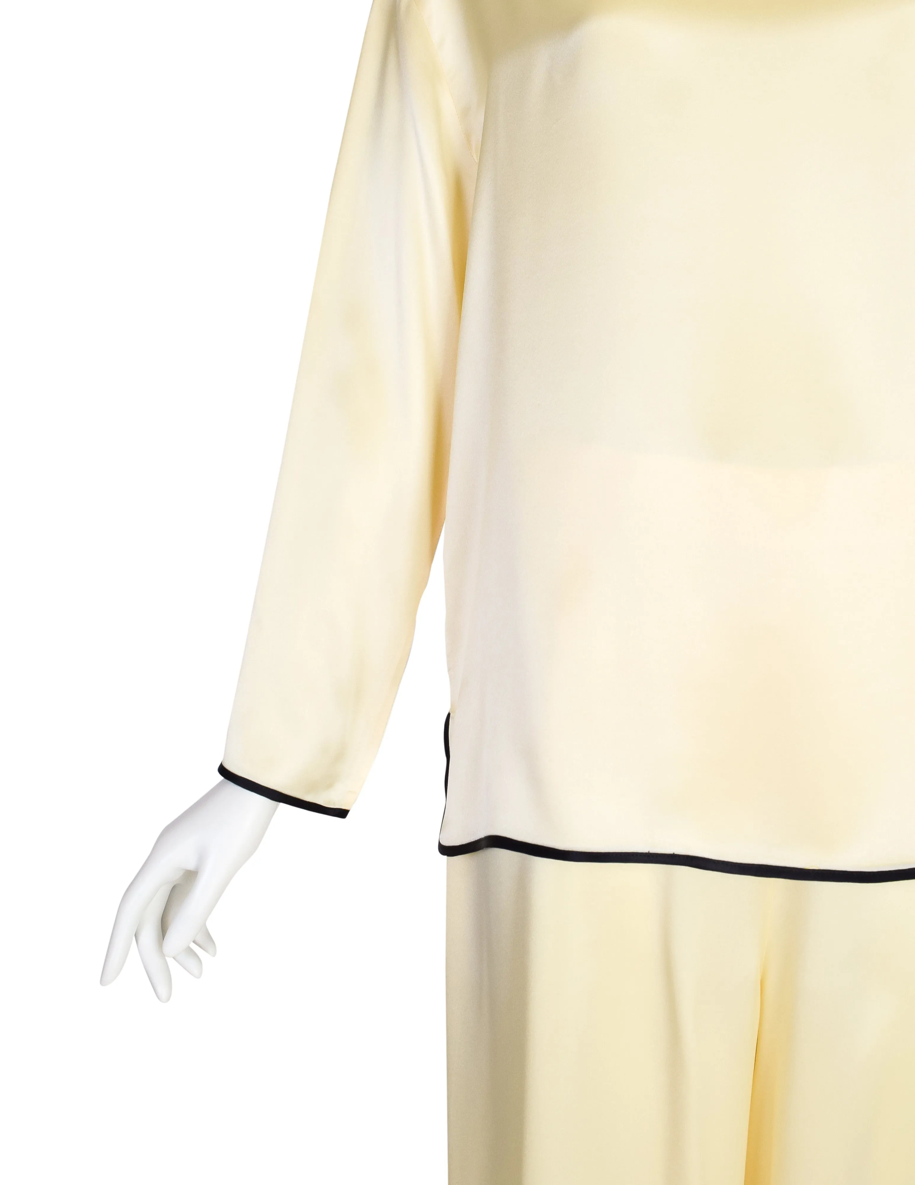 Fendi Vintage 1990s Pale Yellow Silk Charmeuse Top and Pant Lounge Ensemble Set