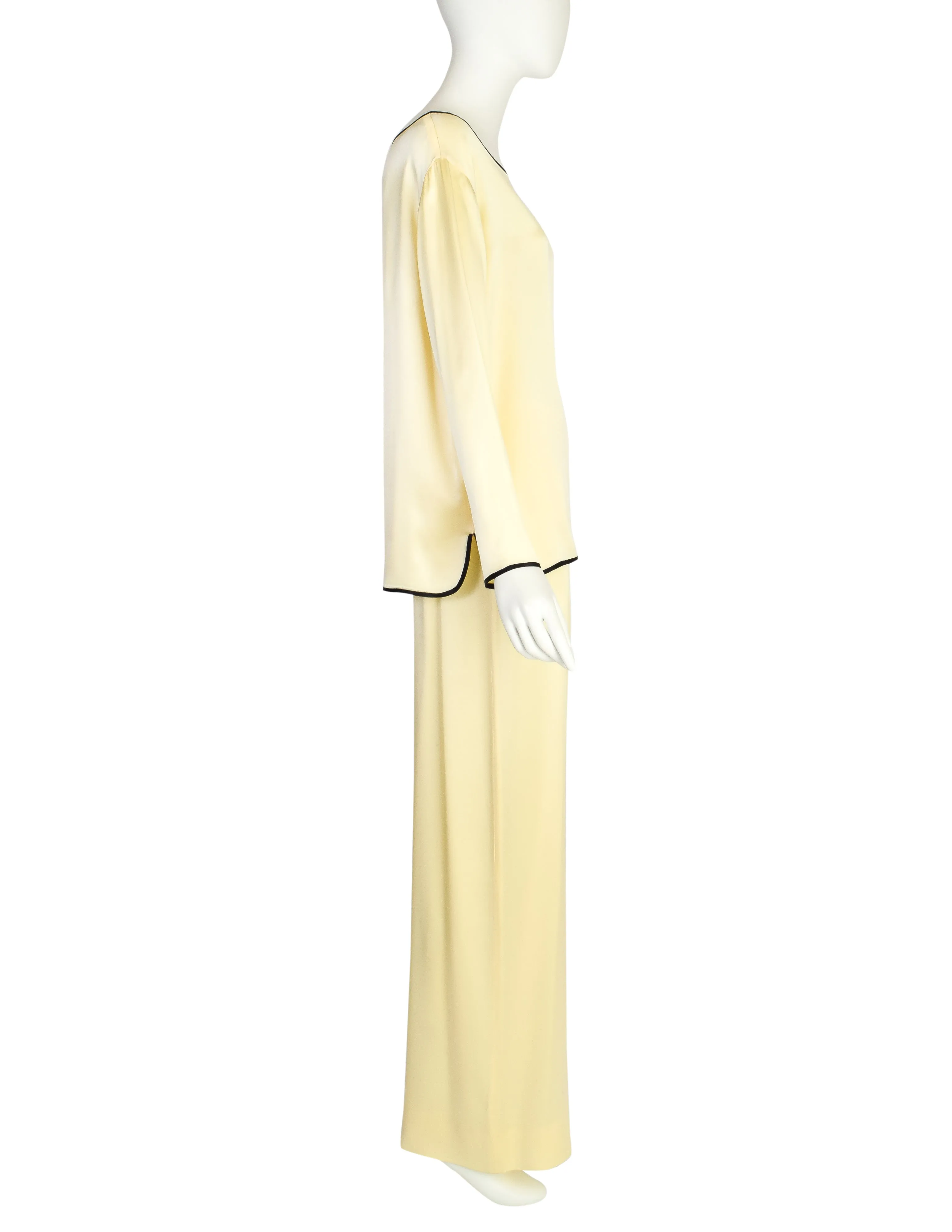 Fendi Vintage 1990s Pale Yellow Silk Charmeuse Top and Pant Lounge Ensemble Set