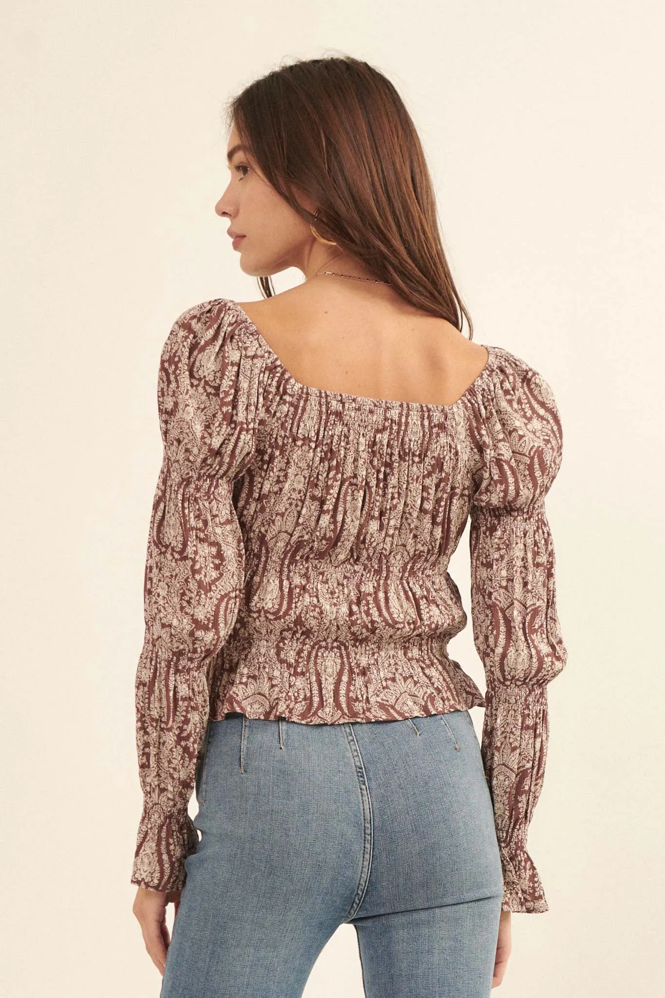 Fit for a Queen Ornate Floral-Print Peasant Top