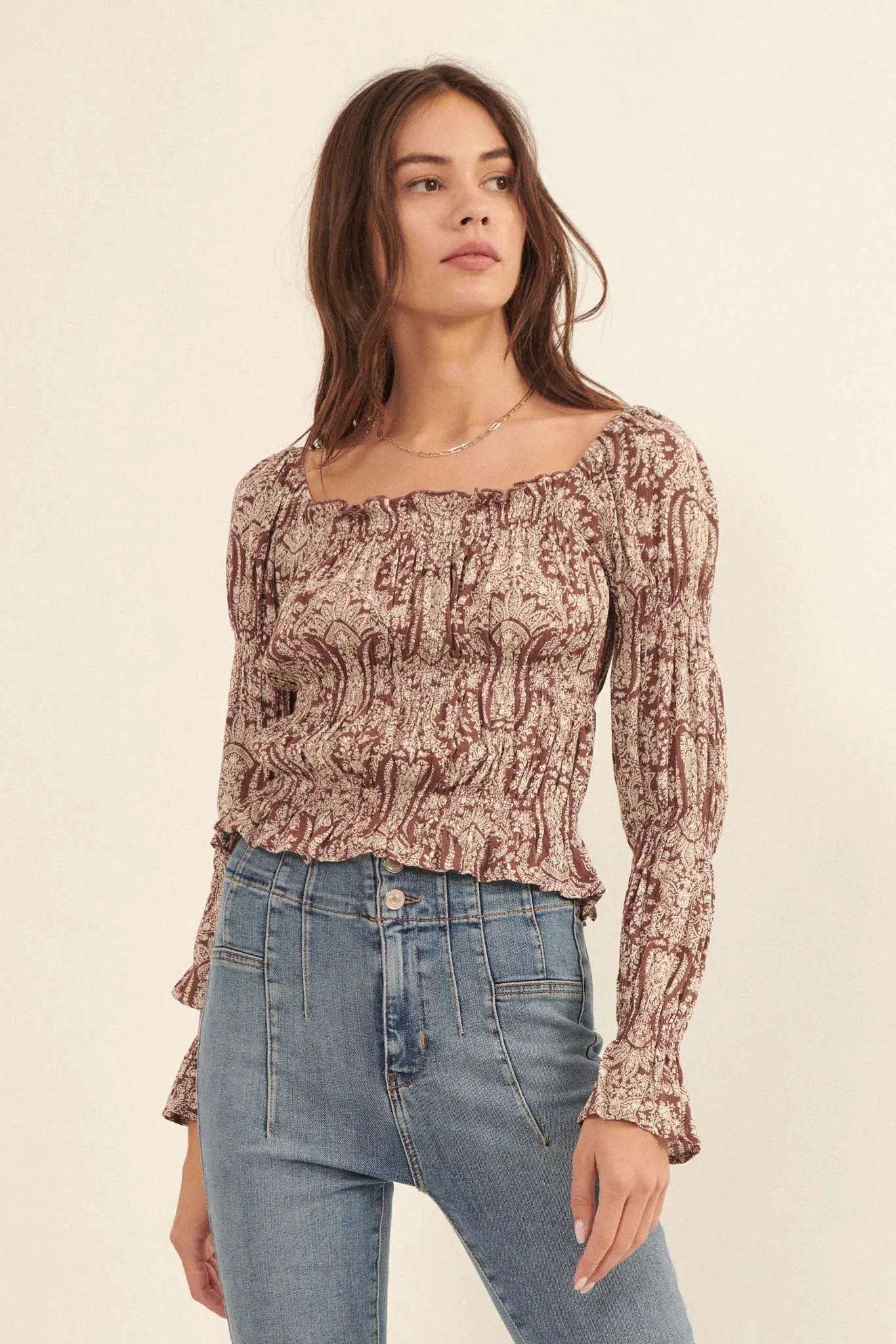 Fit for a Queen Ornate Floral-Print Peasant Top