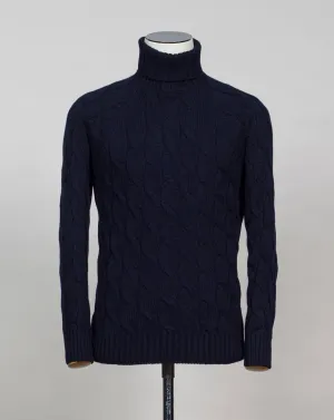 Gran Sasso Air Wool Cable Roll Neck / Navy