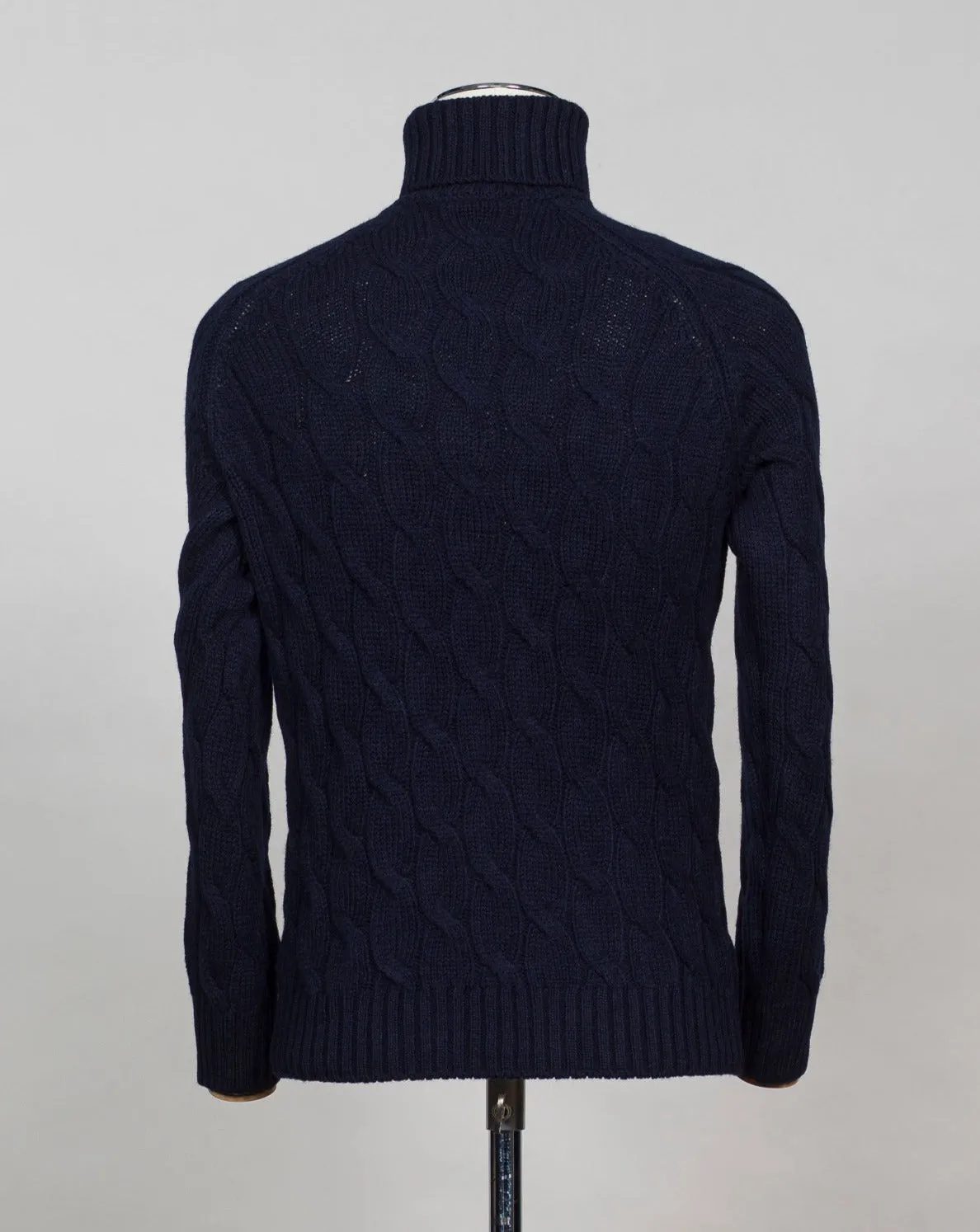 Gran Sasso Air Wool Cable Roll Neck / Navy