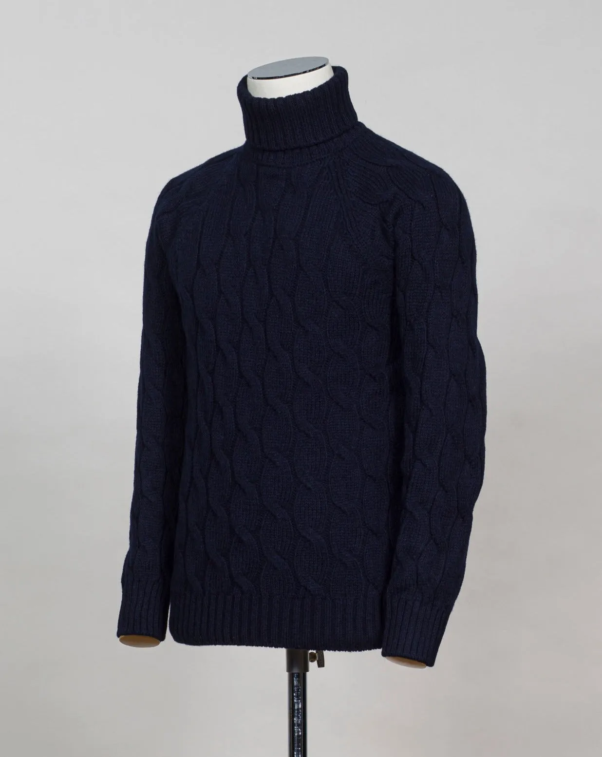 Gran Sasso Air Wool Cable Roll Neck / Navy