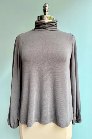 Grey Balloon Sleeve Turtleneck Top by Compania Fantastica