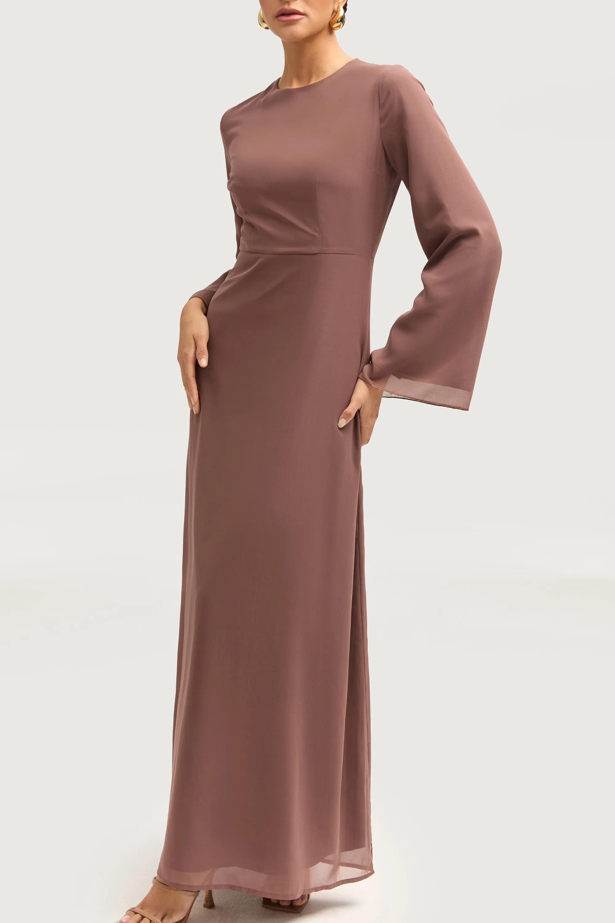 Hawa Two Piece Abaya & Dress Set - Deep Taupe