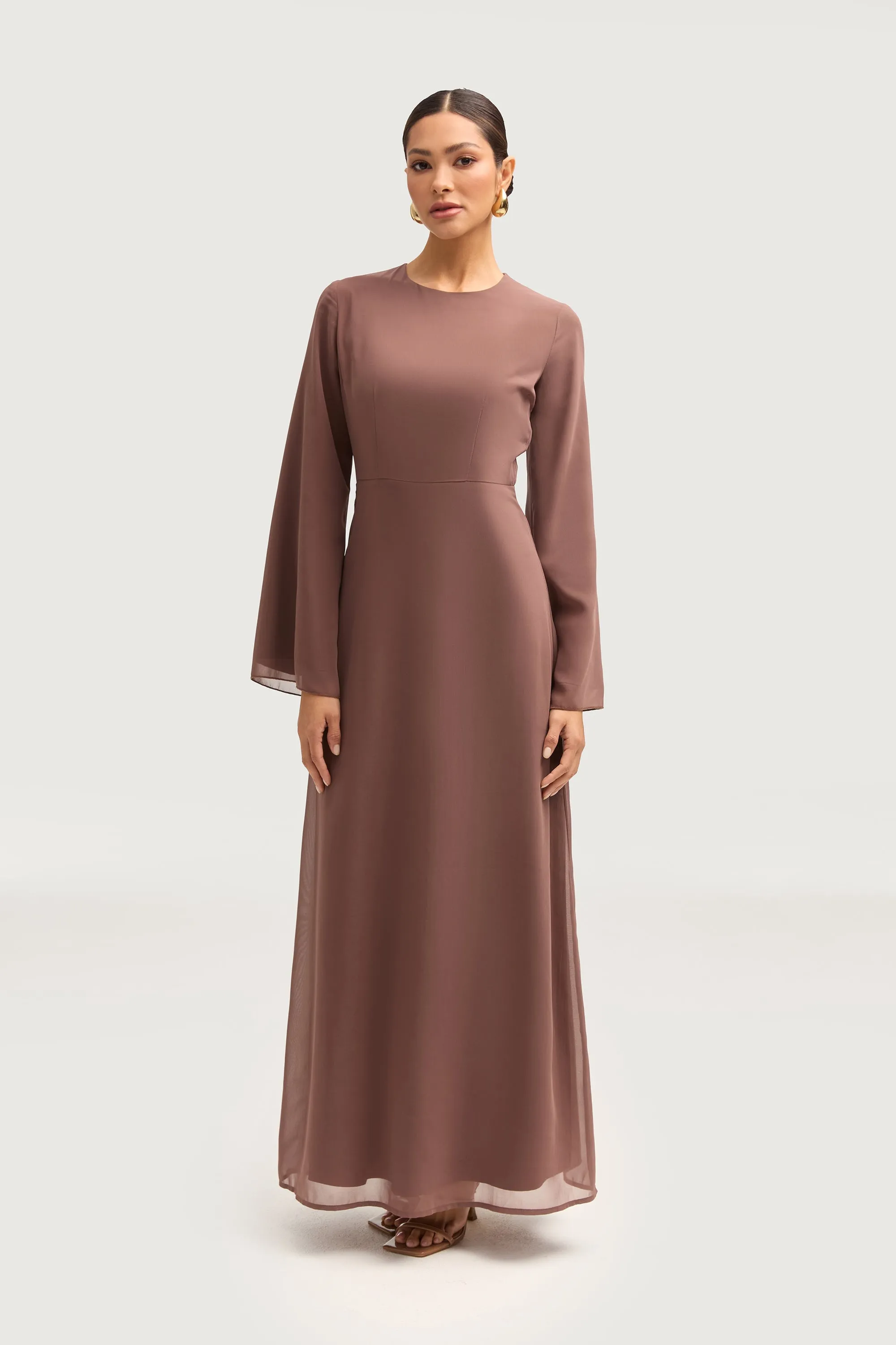 Hawa Two Piece Abaya & Dress Set - Deep Taupe