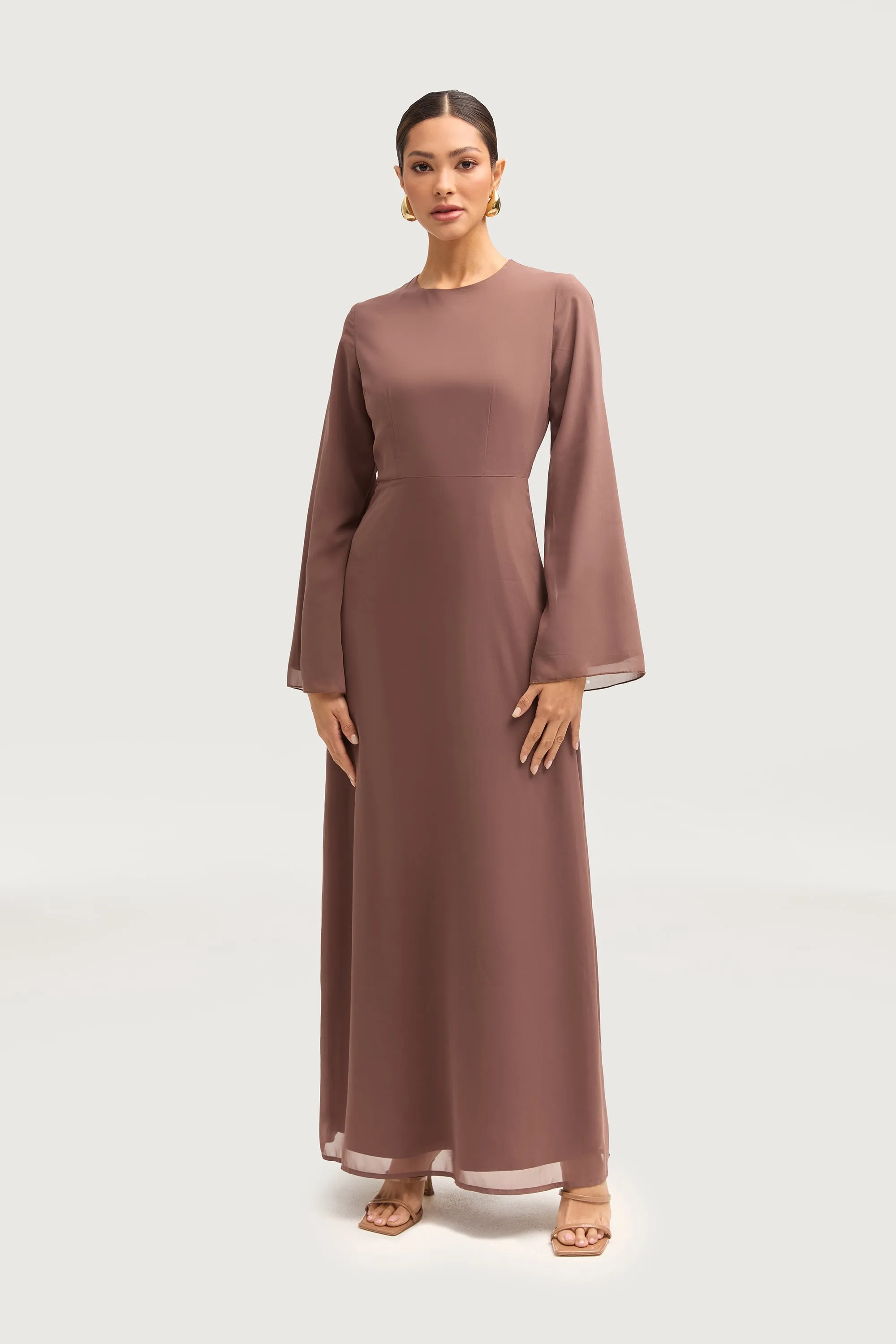 Hawa Two Piece Abaya & Dress Set - Deep Taupe