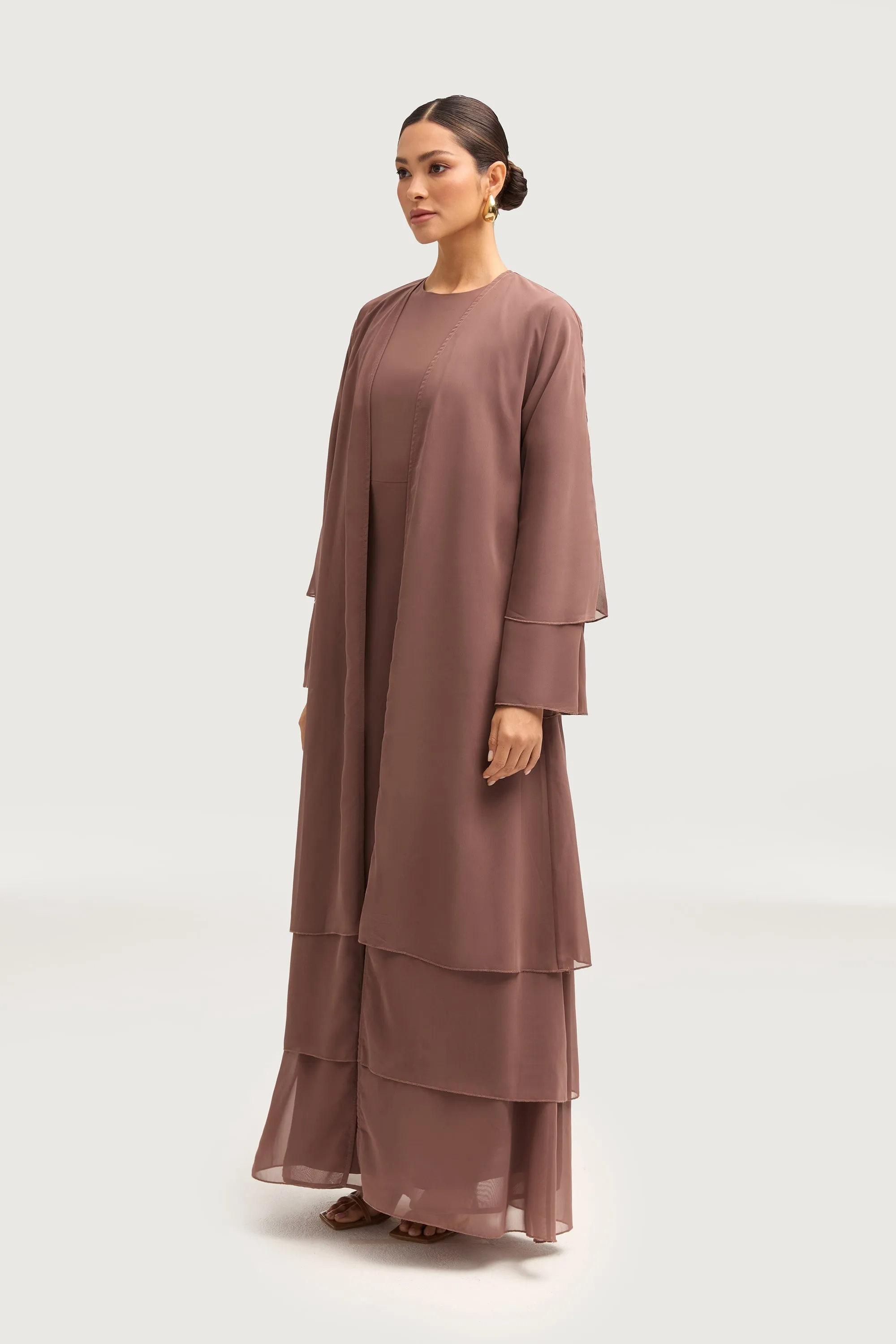 Hawa Two Piece Abaya & Dress Set - Deep Taupe