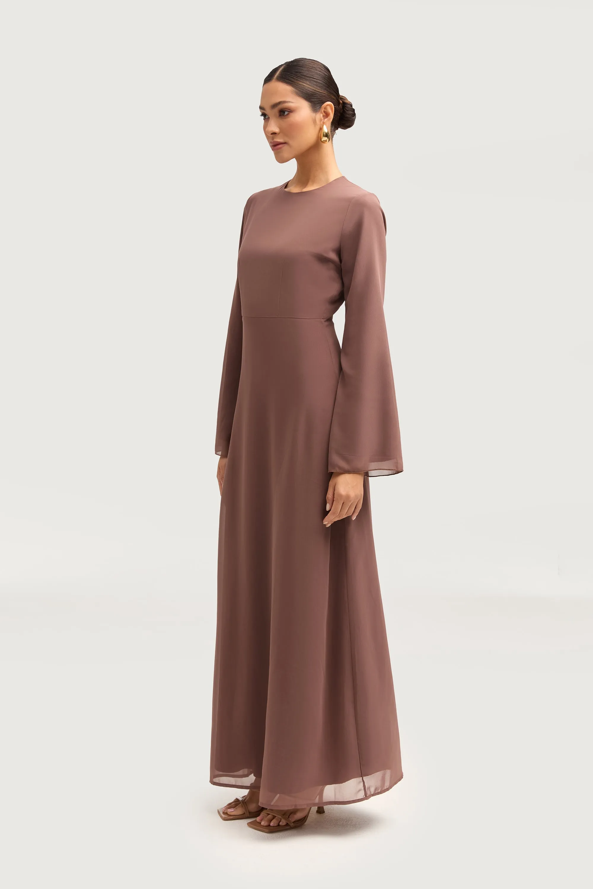 Hawa Two Piece Abaya & Dress Set - Deep Taupe