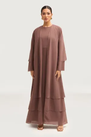 Hawa Two Piece Abaya & Dress Set - Deep Taupe