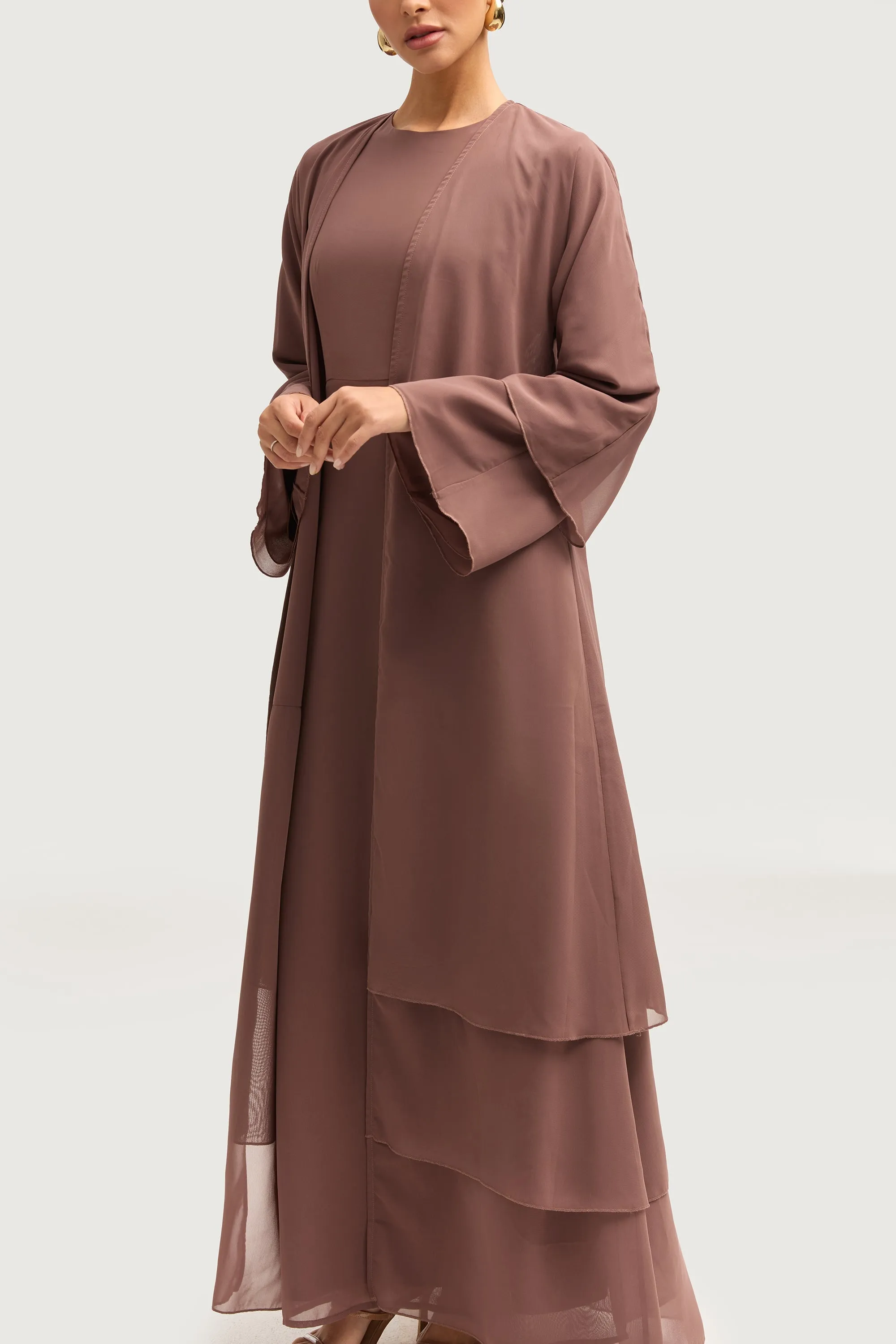 Hawa Two Piece Abaya & Dress Set - Deep Taupe