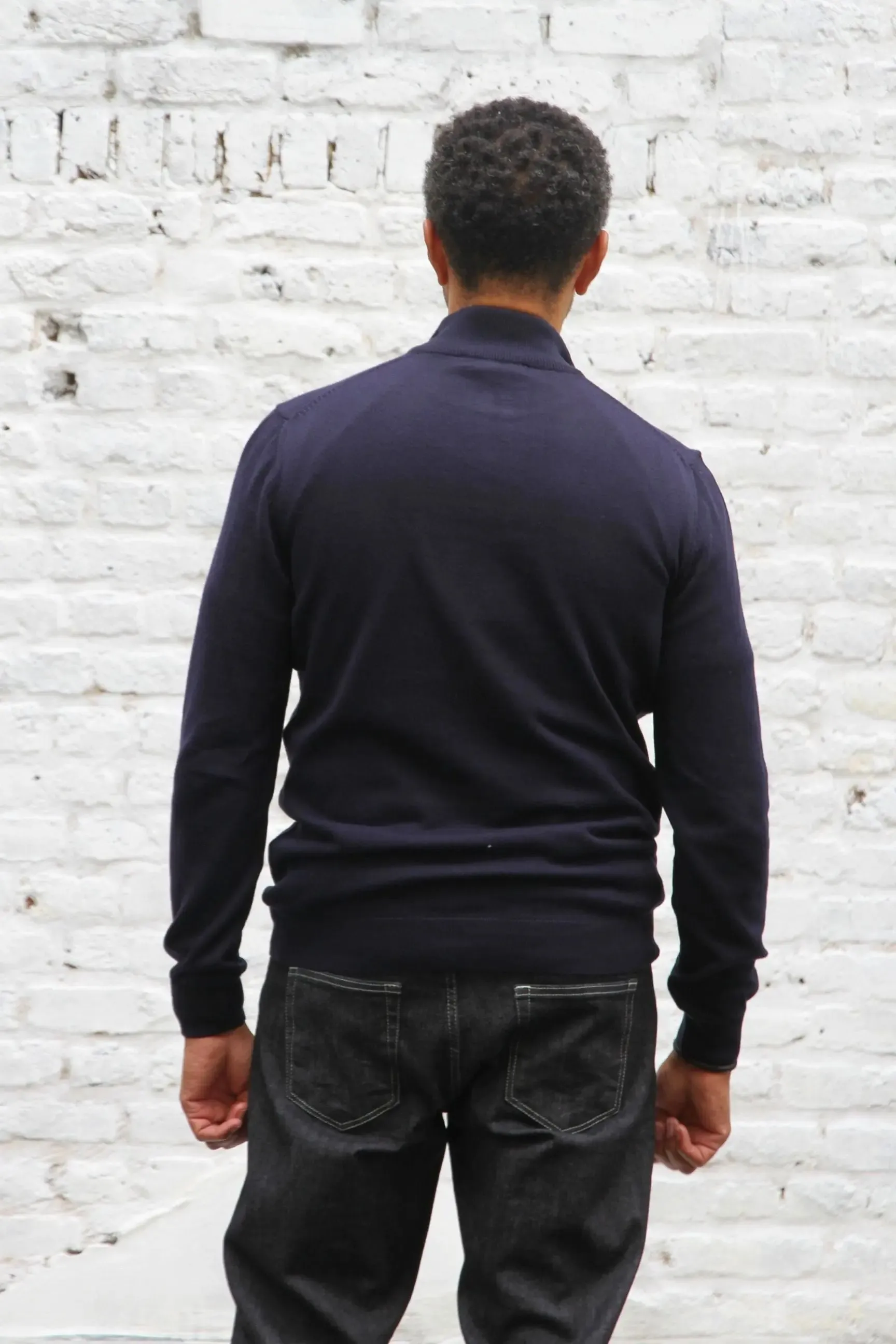 Kingley Knitted Quarter Zip Turtle Neck - Navy