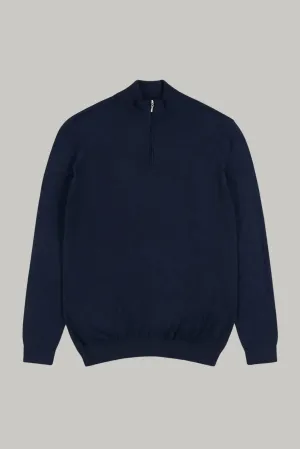 Kingley Knitted Quarter Zip Turtle Neck - Navy