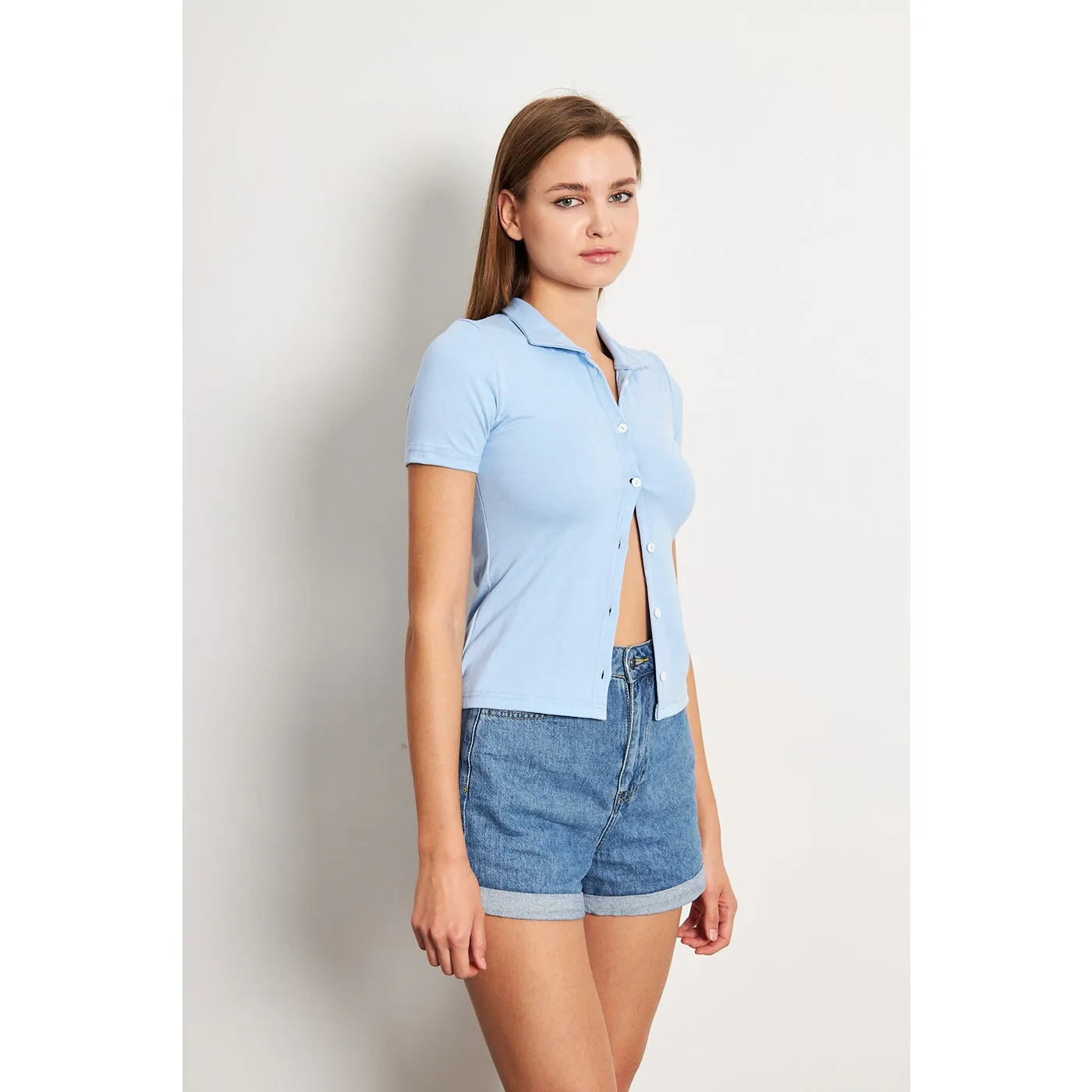 Light Blue Button Down Collar Top