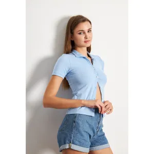 Light Blue Button Down Collar Top