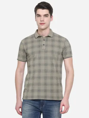 Light Olive Printed Slim Fit Polo T-Shirt | JadeBlue