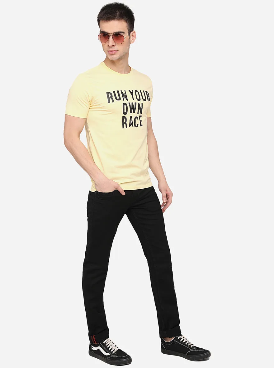 Light Yellow Printed Slim Fit T-Shirt | JadeBlue