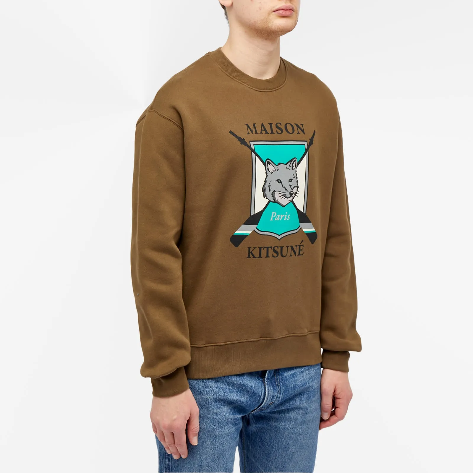 Maison Kitsune College Fox Printed Comfort Sweatshirt, Khaki