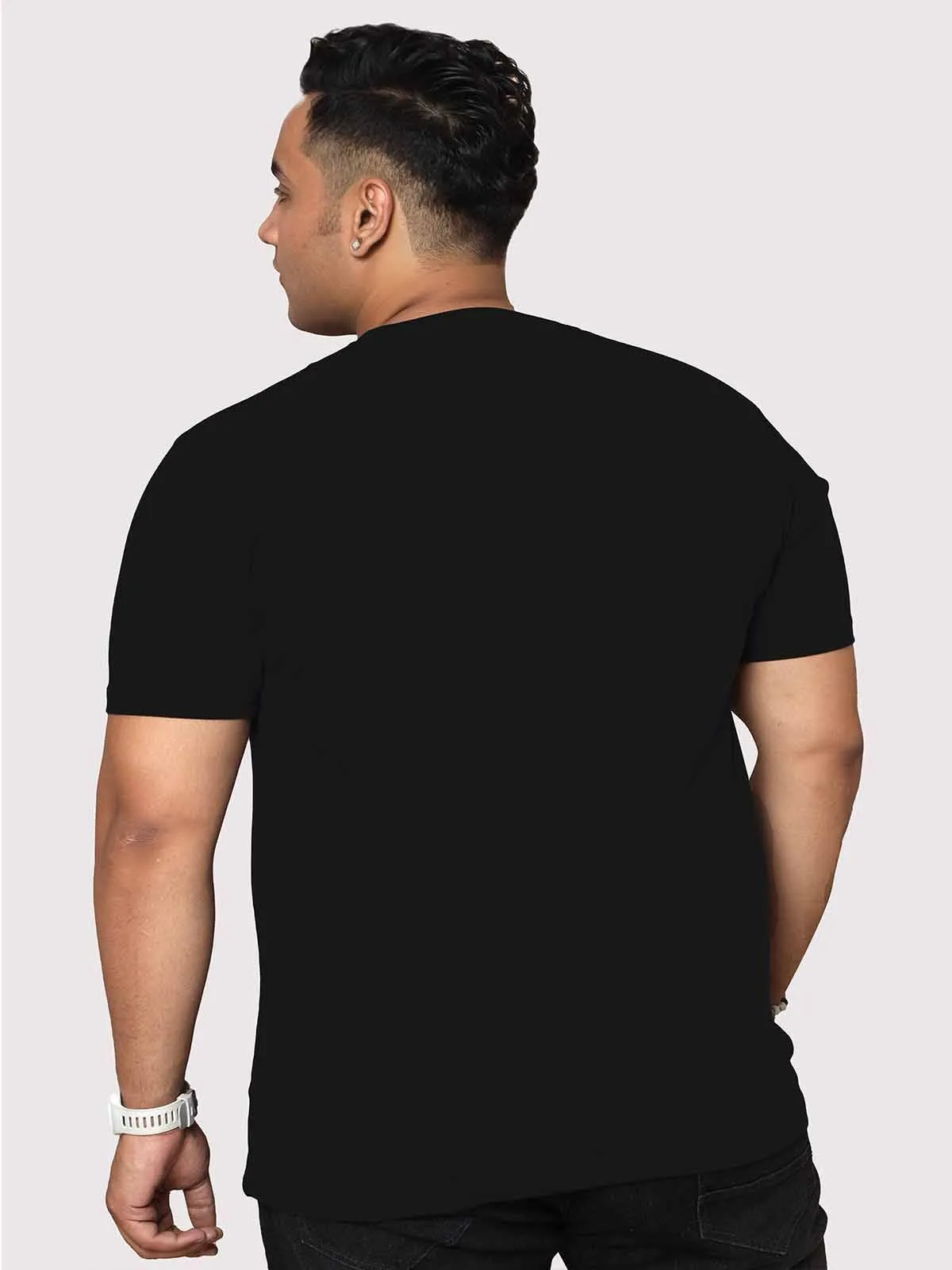 Men Plus Size Black Colorful Graphic Printed Round Neck T-Shirt