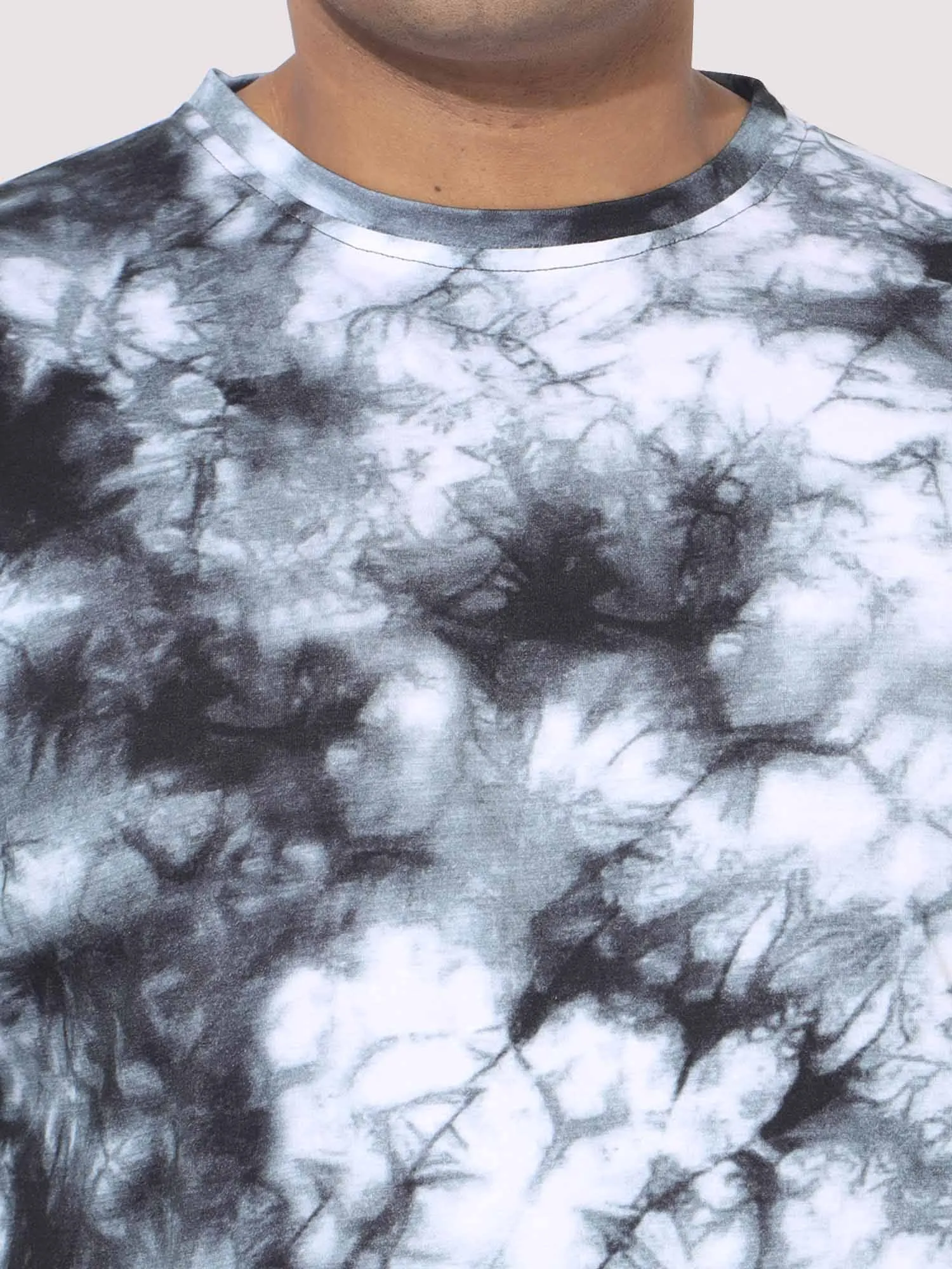 Men Plus Size Grey Tie Dye Texture Digital Printed Round Neck T-Shirt