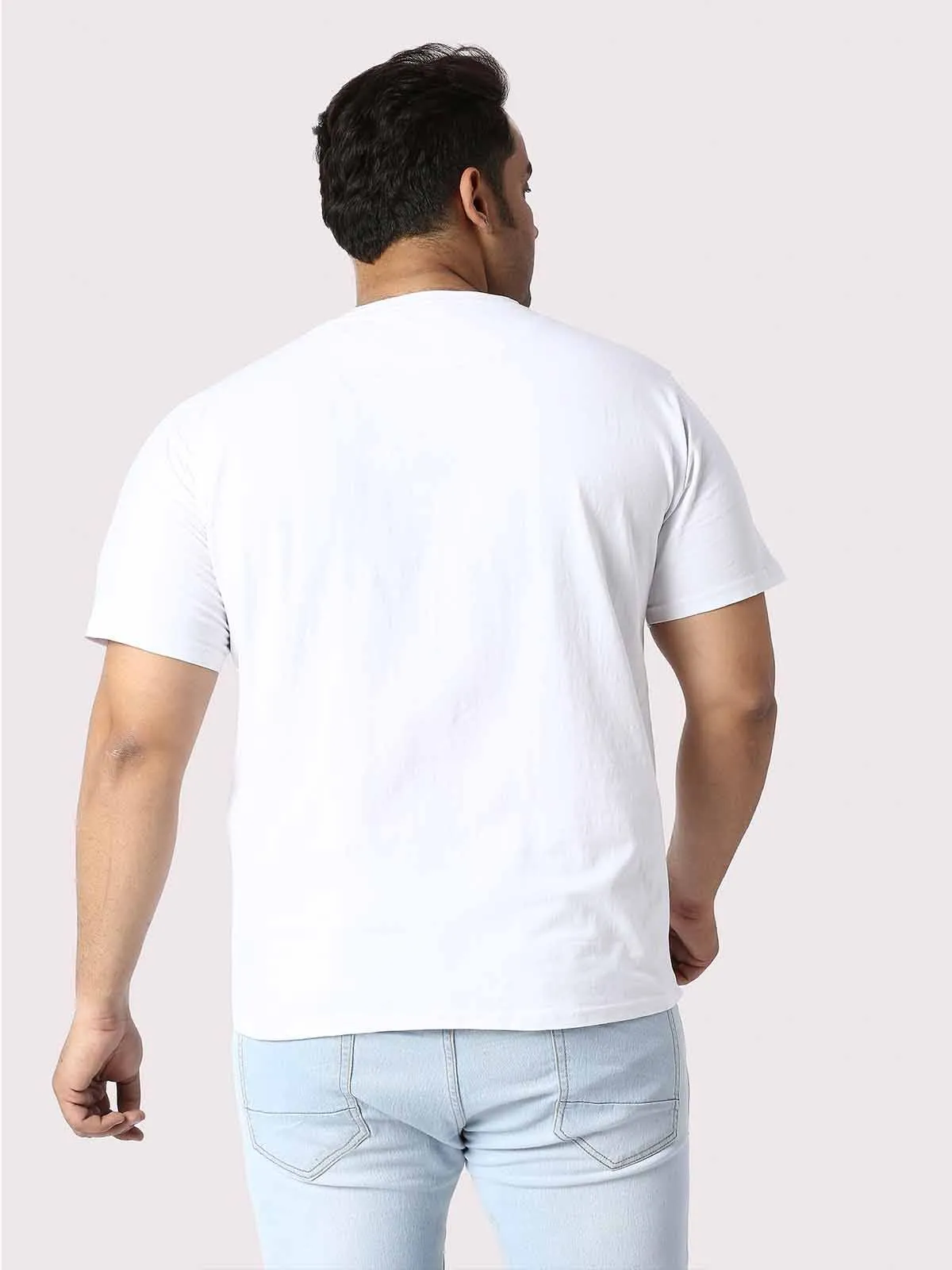 Men Plus Size White Yes You Can Printed Round Neck T-Shirt