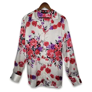 Mens White Floral Silk Shirt